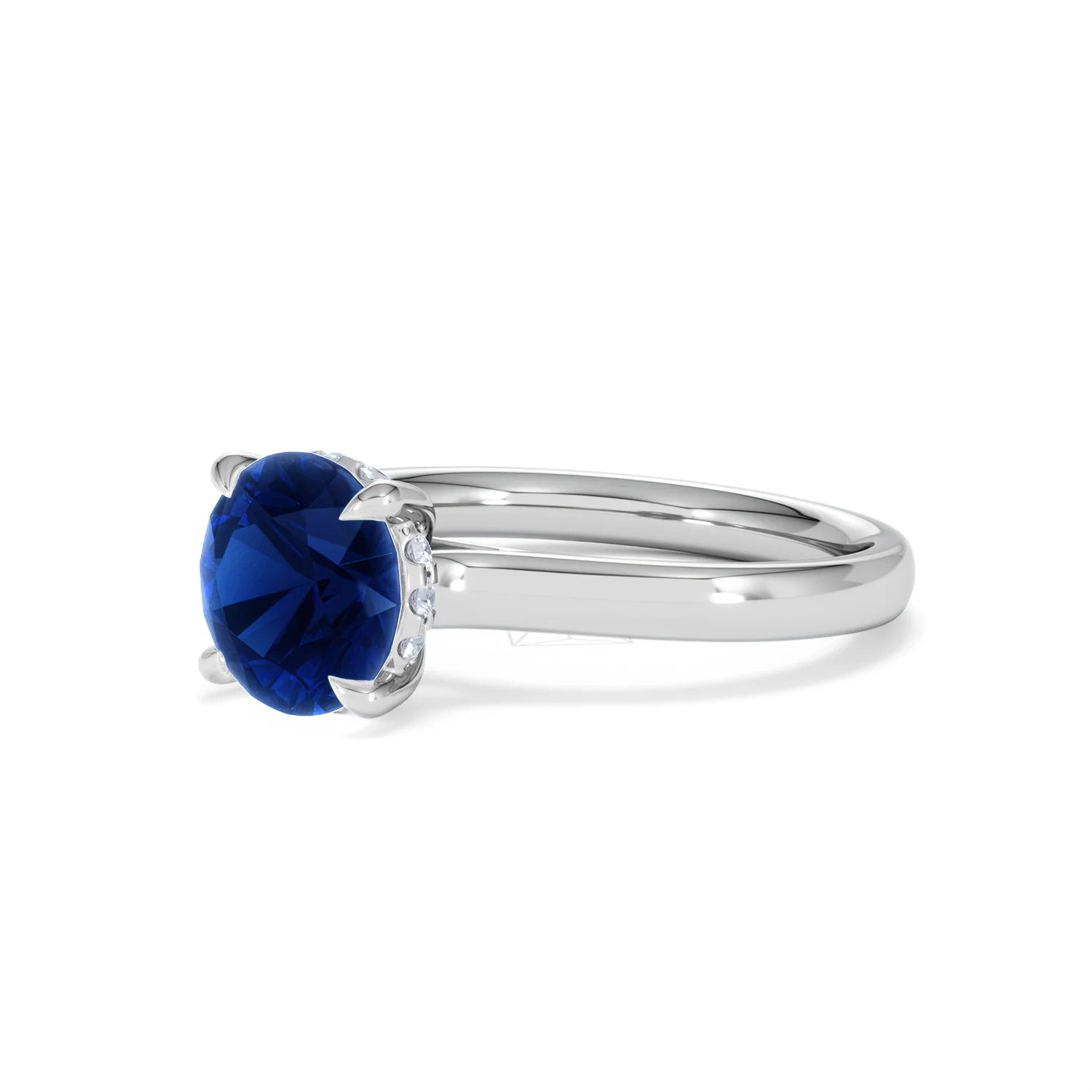 Amora 2.00ct Round Cut Lab Sapphire Hidden Halo Engagement Ring in 18K White Gold - Image 79