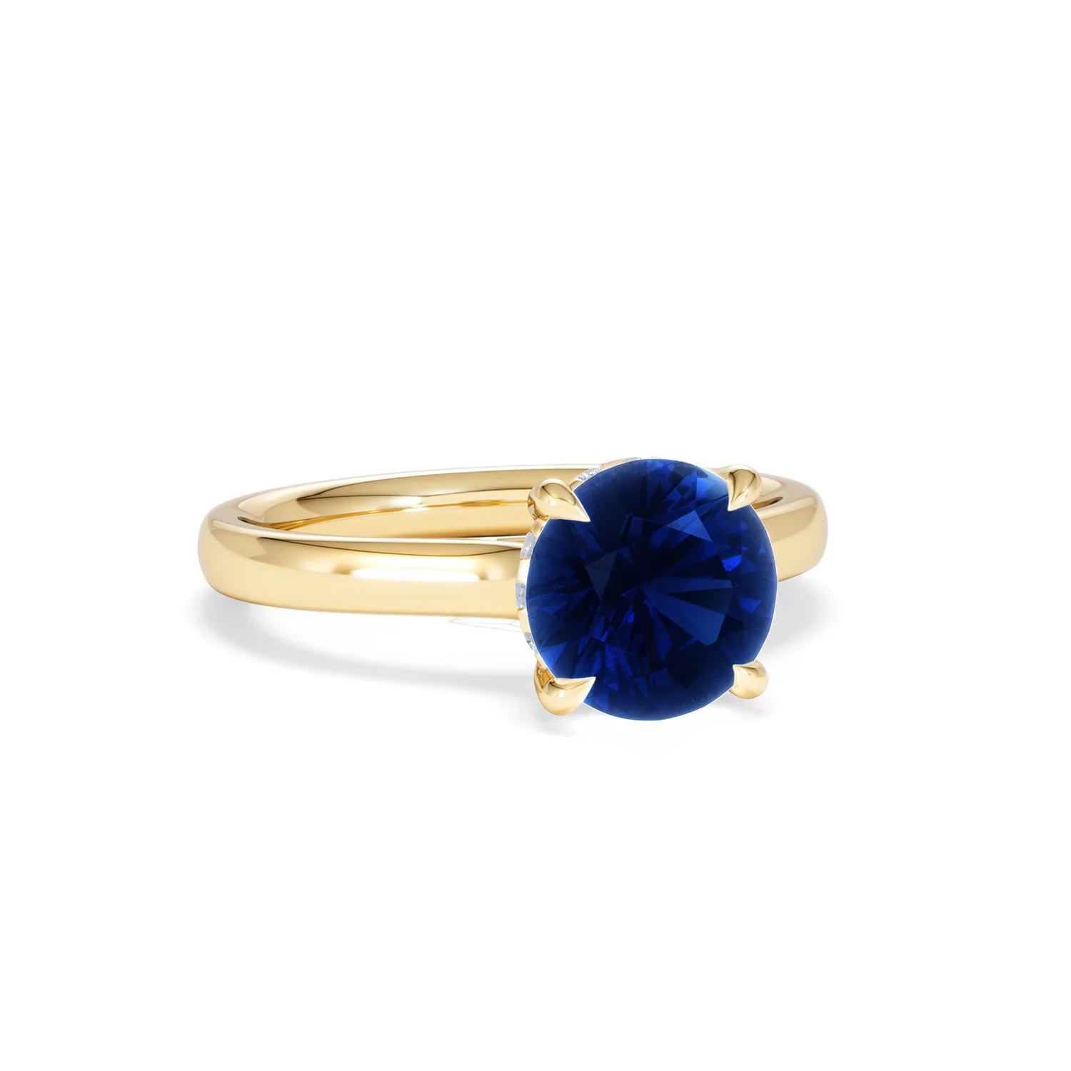 Amora 2.00ct Round Cut Lab Sapphire Hidden Halo Engagement Ring in 18K Yellow Gold - Image 12