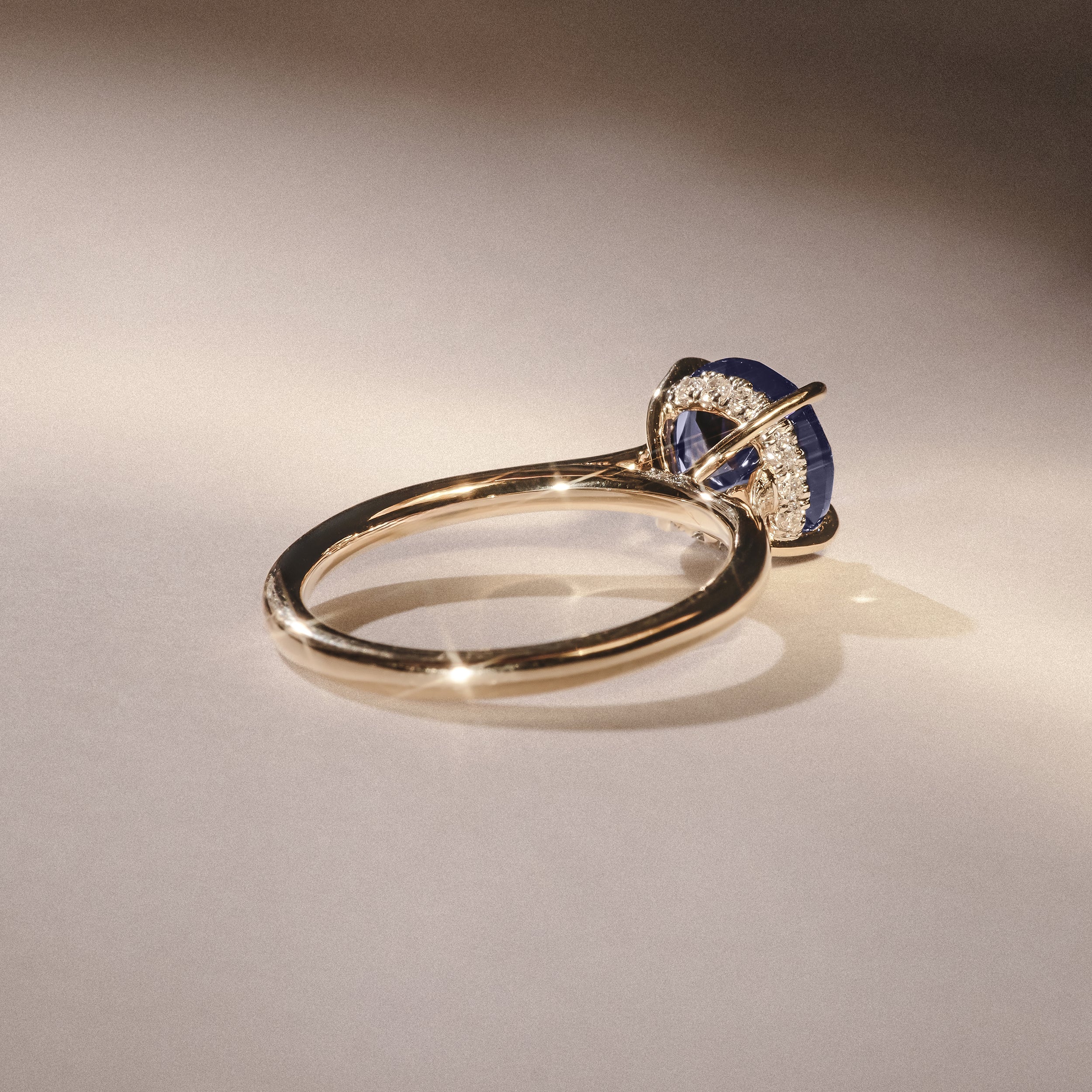 Amora 2.00ct Round Cut Lab Sapphire Hidden Halo Engagement Ring in 18K Yellow Gold - Image 6