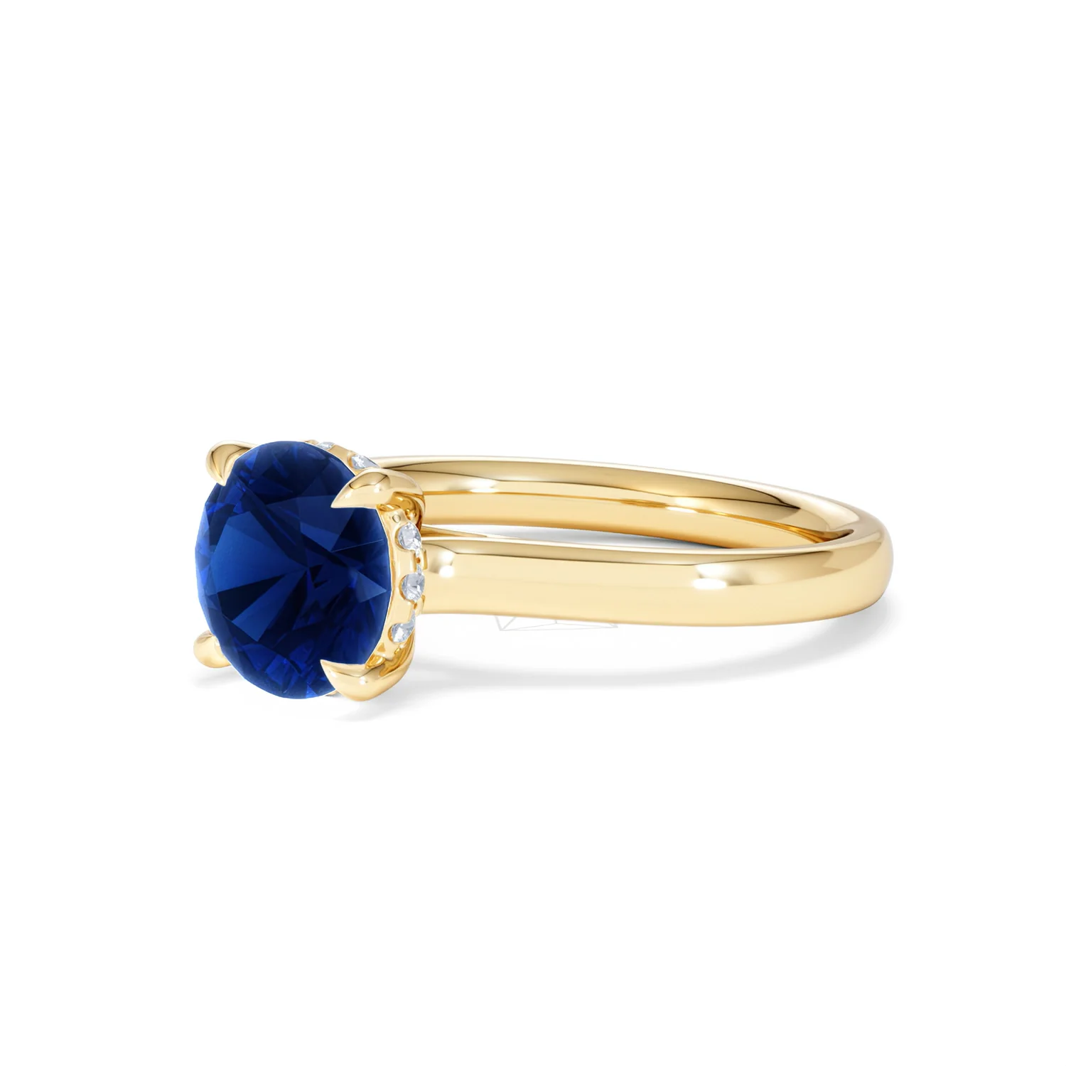 Amora 2.00ct Round Cut Lab Sapphire Hidden Halo Engagement Ring in 18K Yellow Gold - Image 79