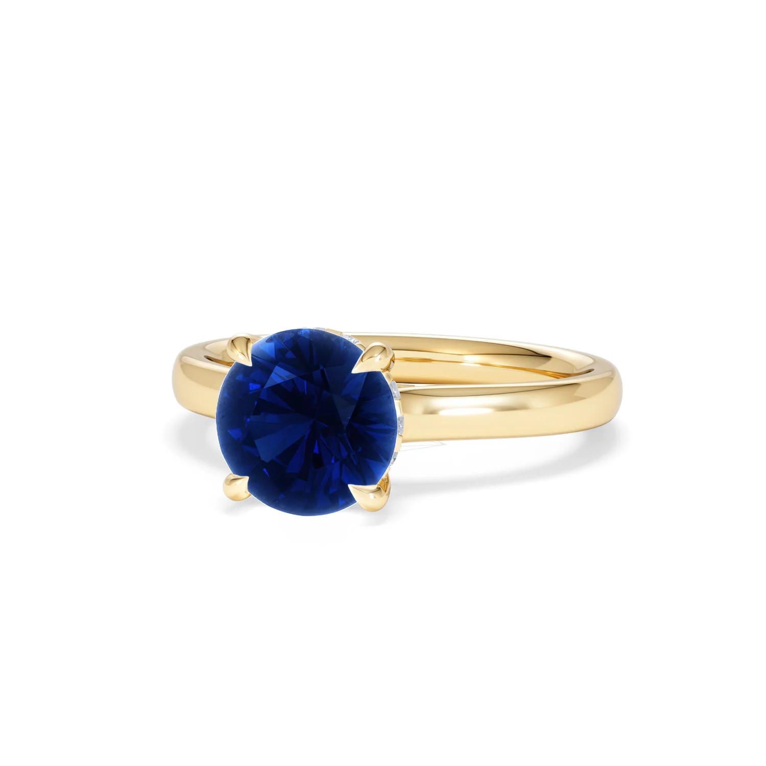 Amora 2.00ct Round Cut Lab Sapphire Hidden Halo Engagement Ring in 18K Yellow Gold - Image 84