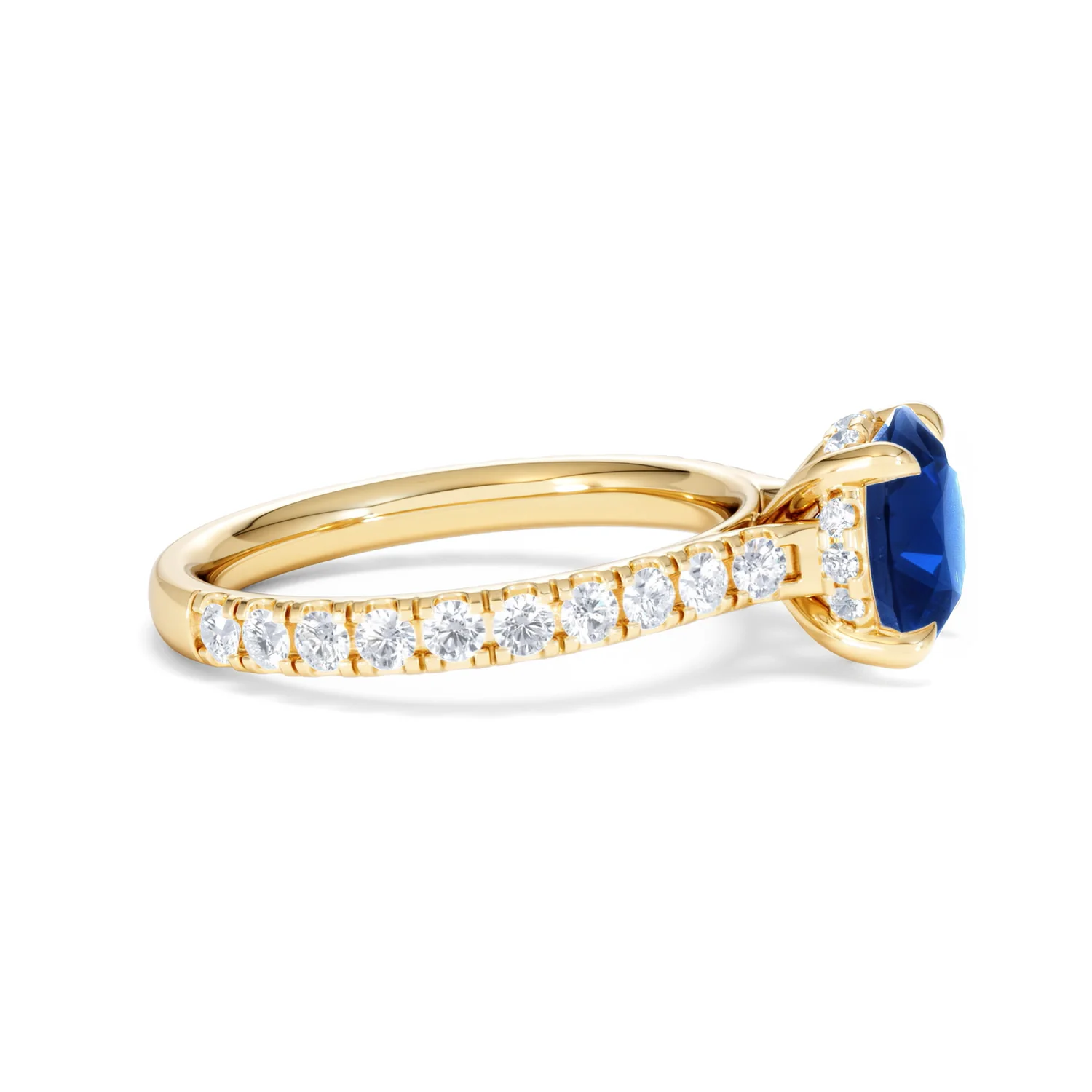 Amora 2.00ct Round Cut Lab Sapphire Hidden Halo Engagement Ring in with Side Stones 18K Yellow Gold - Image 26