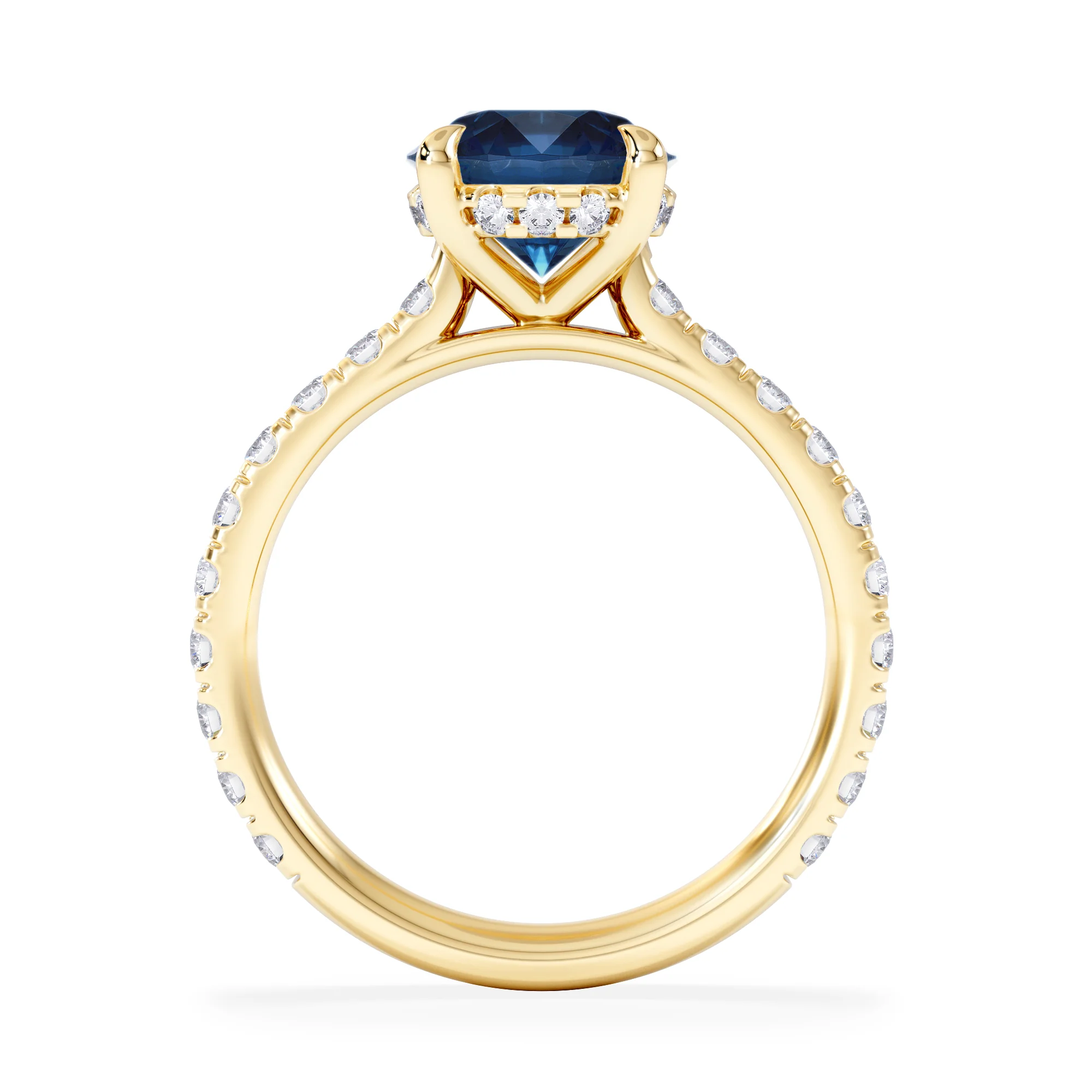 Amora 2.00ct Round Cut Lab Sapphire Hidden Halo Engagement Ring in with Side Stones 18K Yellow Gold - Image 3