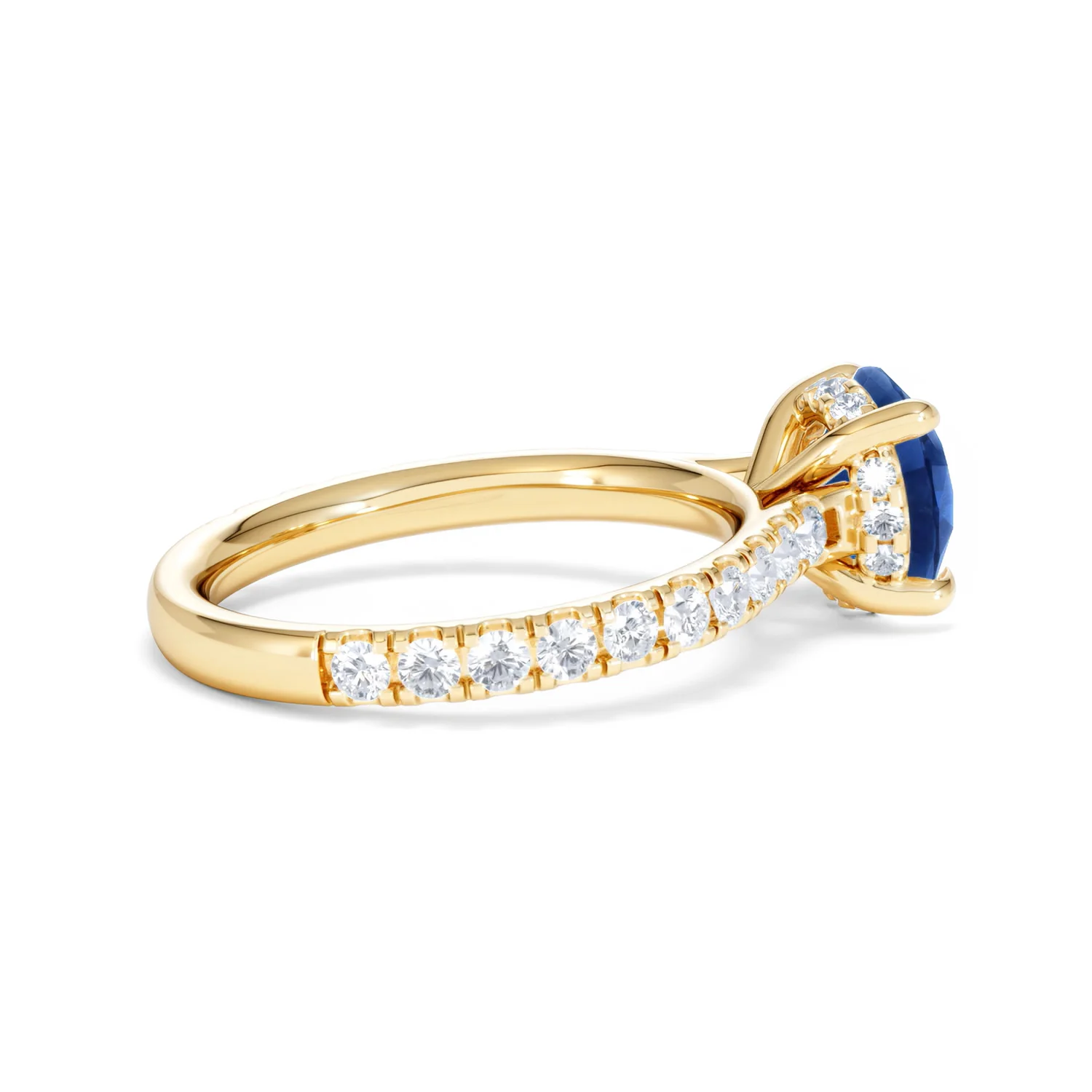 Amora 2.00ct Round Cut Lab Sapphire Hidden Halo Engagement Ring in with Side Stones 18K Yellow Gold - Image 33