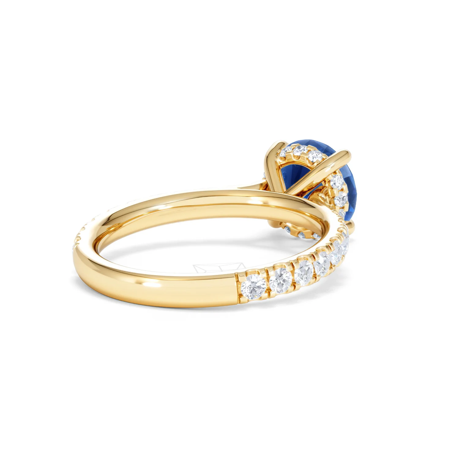 Amora 2.00ct Round Cut Lab Sapphire Hidden Halo Engagement Ring in with Side Stones 18K Yellow Gold - Image 41