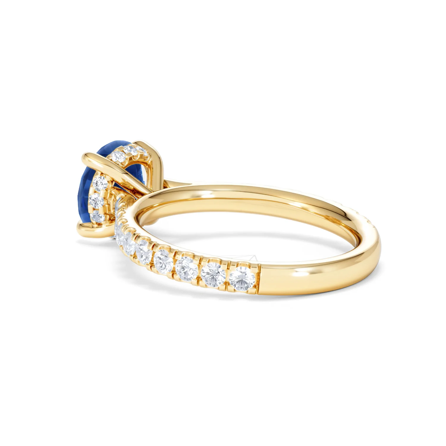 Amora 2.00ct Round Cut Lab Sapphire Hidden Halo Engagement Ring in with Side Stones 18K Yellow Gold - Image 60