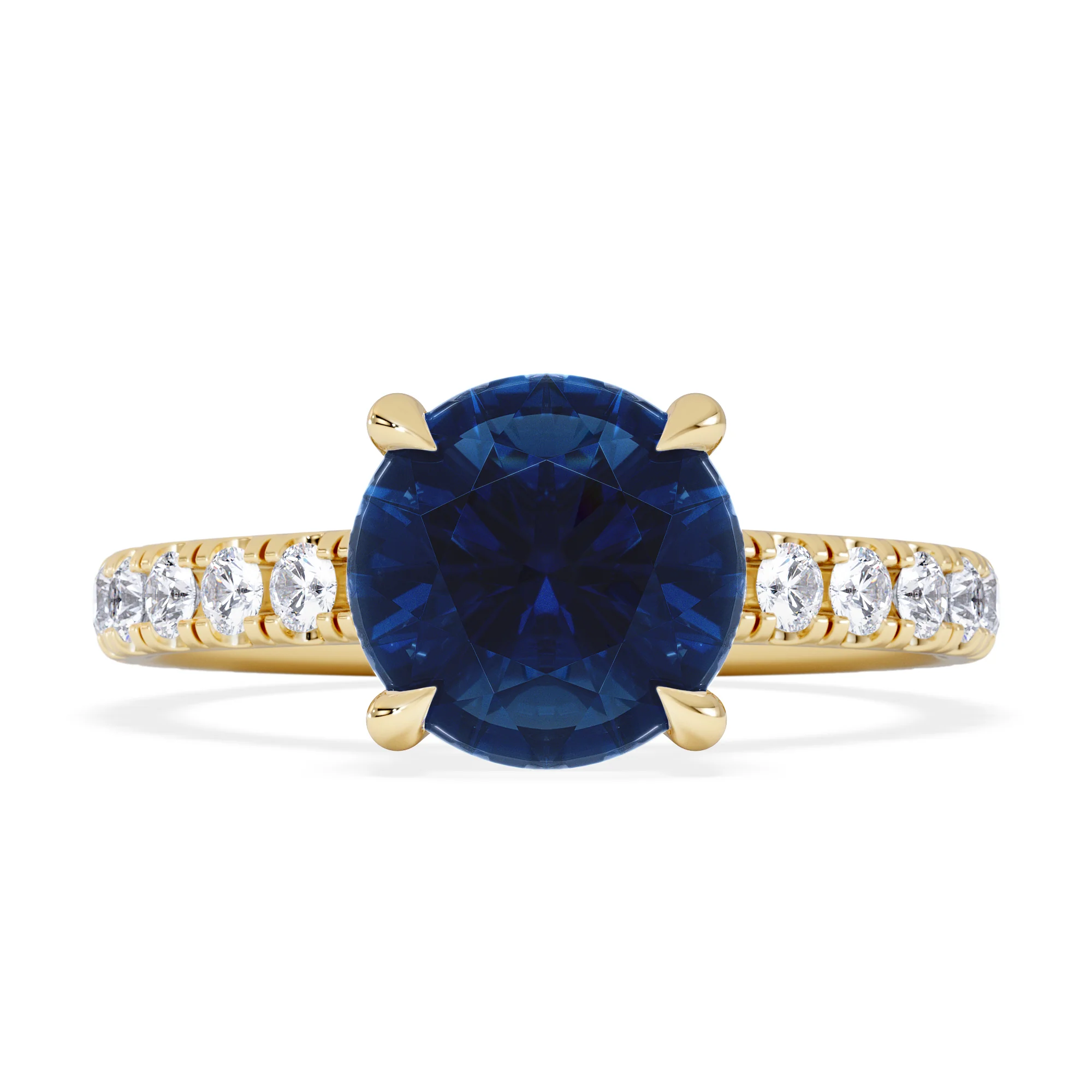 Amora 2.00ct Round Cut Lab Sapphire Hidden Halo Engagement Ring in with Side Stones 18K Yellow Gold - Image 7
