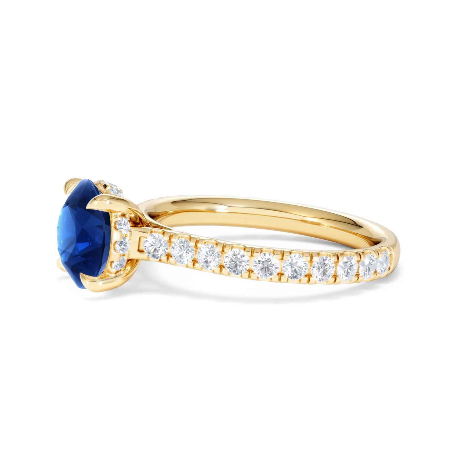 Amora 2.00ct Round Cut Lab Sapphire Hidden Halo Engagement Ring in with Side Stones 18K Yellow Gold - Image 74