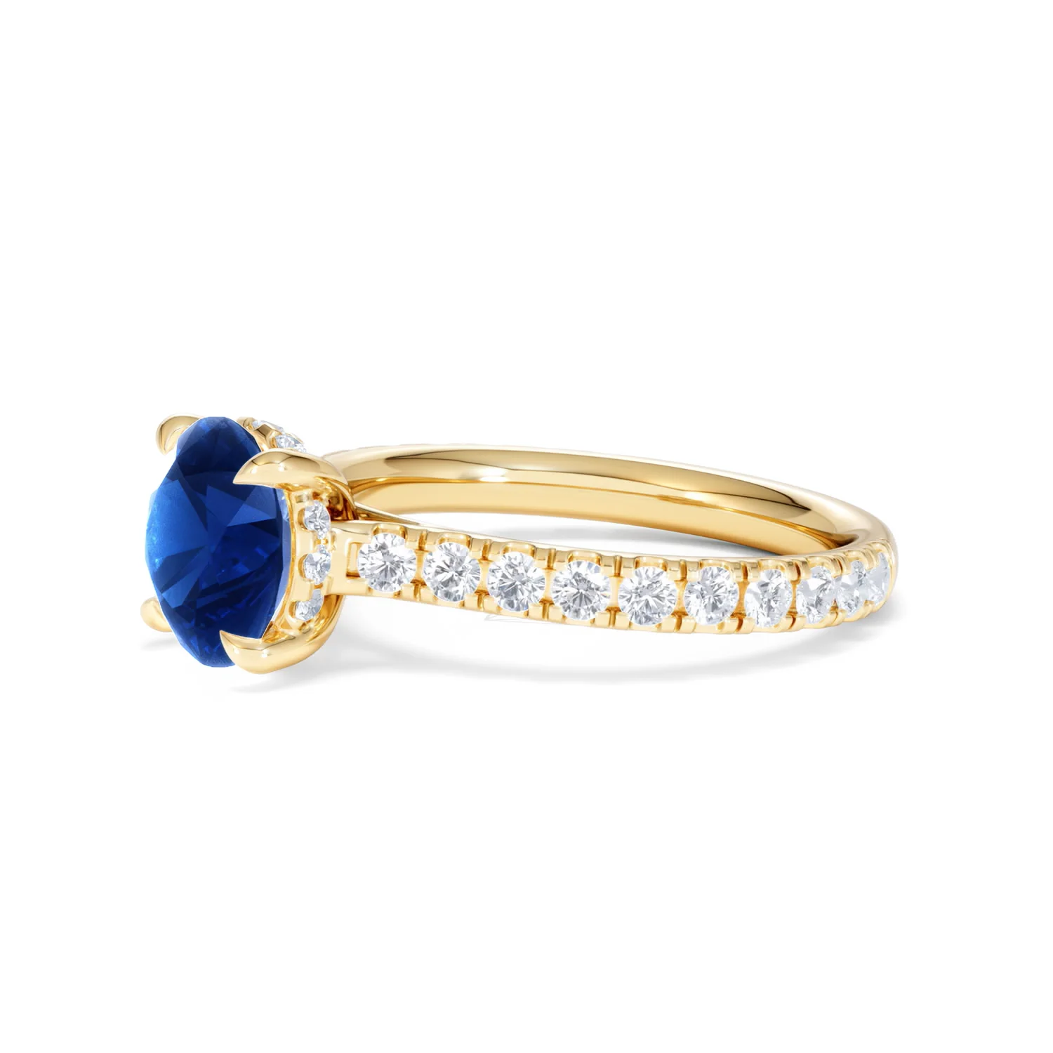 Amora 2.00ct Round Cut Lab Sapphire Hidden Halo Engagement Ring in with Side Stones 18K Yellow Gold - Image 76