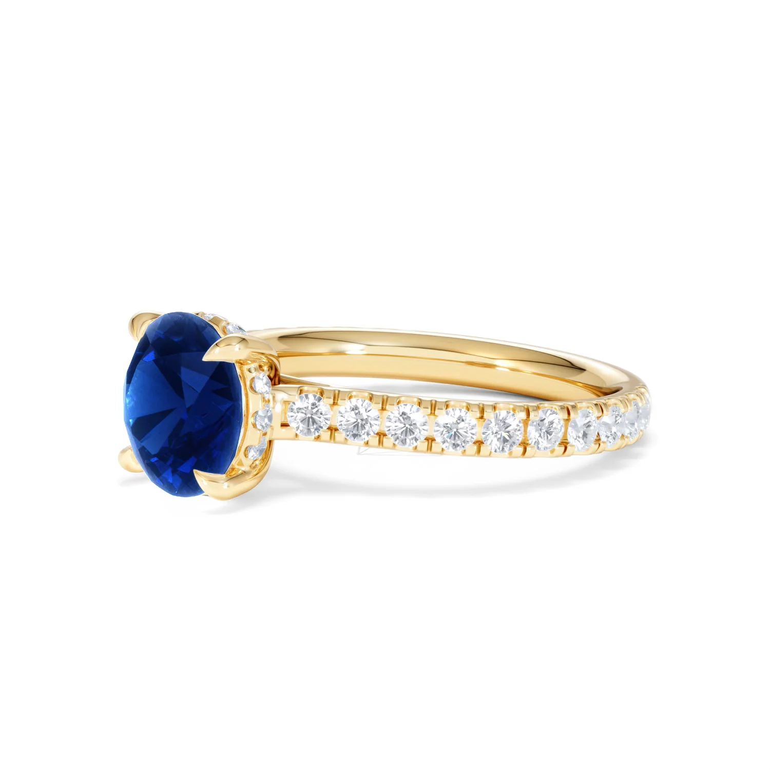 Amora 2.00ct Round Cut Lab Sapphire Hidden Halo Engagement Ring in with Side Stones 18K Yellow Gold - Image 78