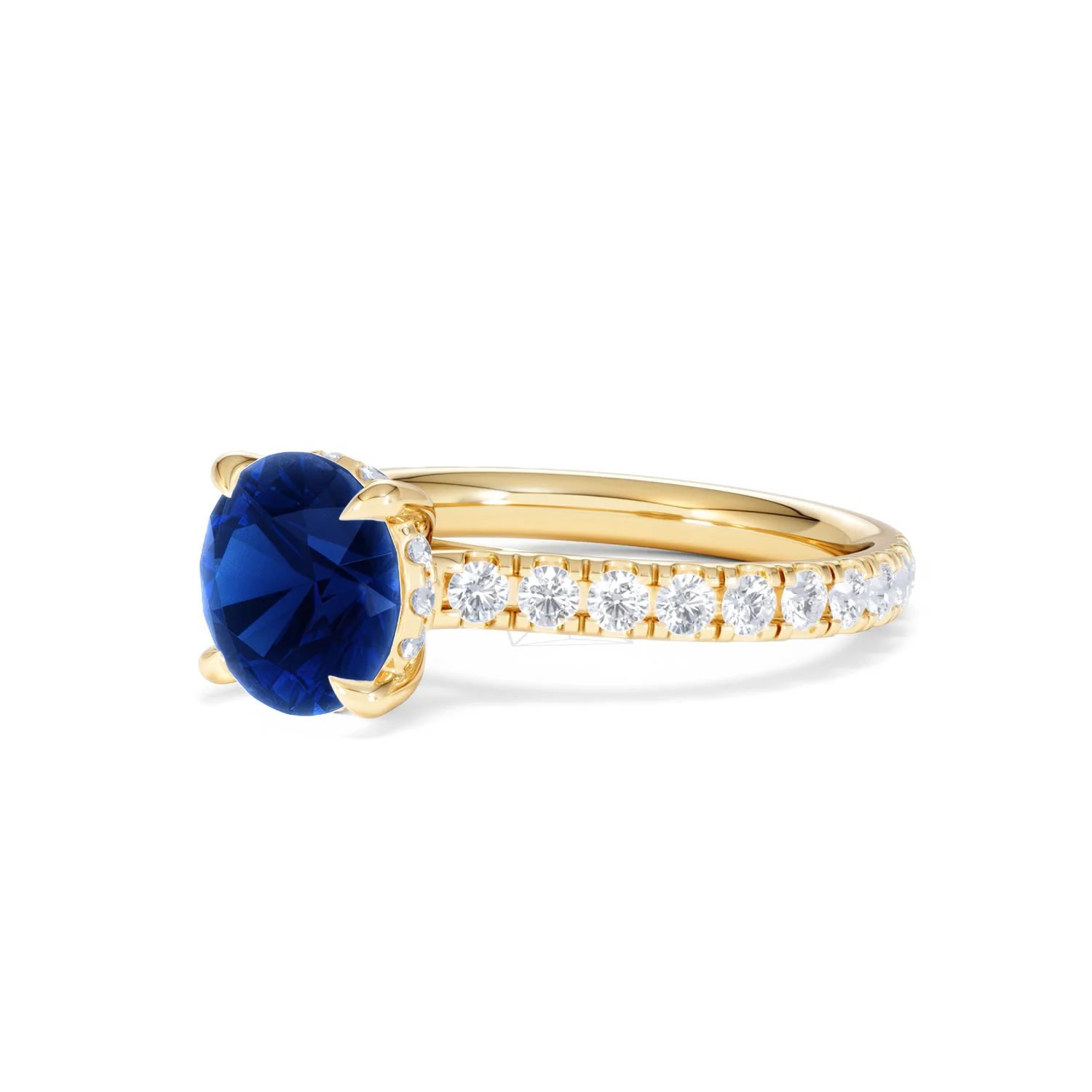 Amora 2.00ct Round Cut Lab Sapphire Hidden Halo Engagement Ring in with Side Stones 18K Yellow Gold - Image 80
