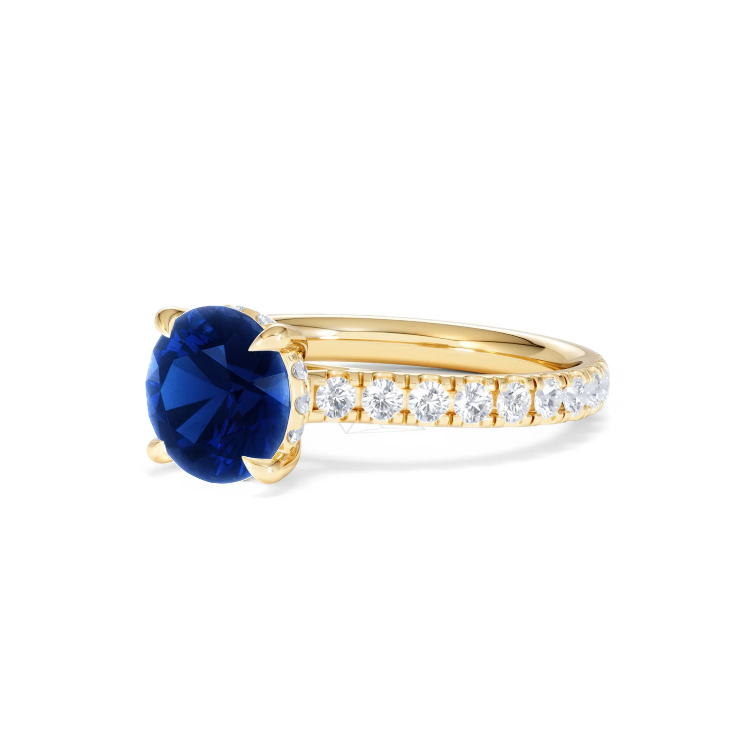 Amora 2.00ct Round Cut Lab Sapphire Hidden Halo Engagement Ring in with Side Stones 18K Yellow Gold - Image 81