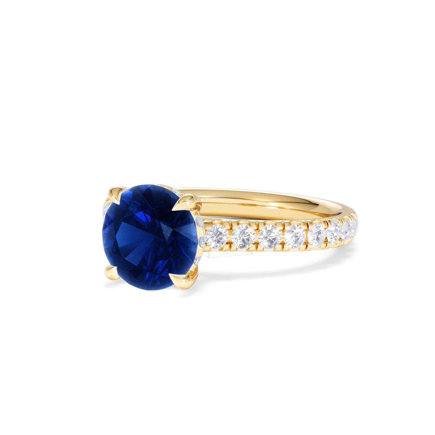 Amora 2.00ct Round Cut Lab Sapphire Hidden Halo Engagement Ring in with Side Stones 18K Yellow Gold - Image 83