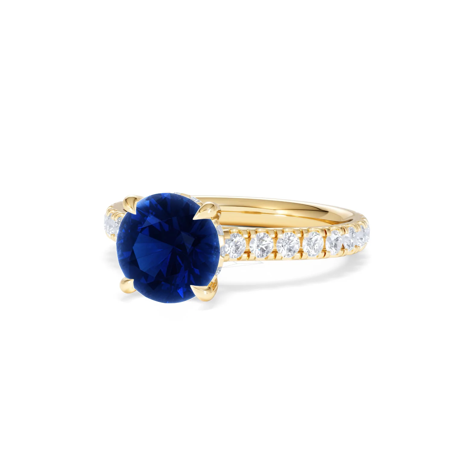 Amora 2.00ct Round Cut Lab Sapphire Hidden Halo Engagement Ring in with Side Stones 18K Yellow Gold - Image 84