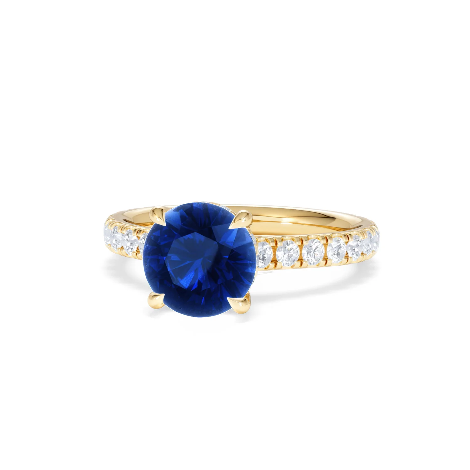 Amora 2.00ct Round Cut Lab Sapphire Hidden Halo Engagement Ring in with Side Stones 18K Yellow Gold - Image 86