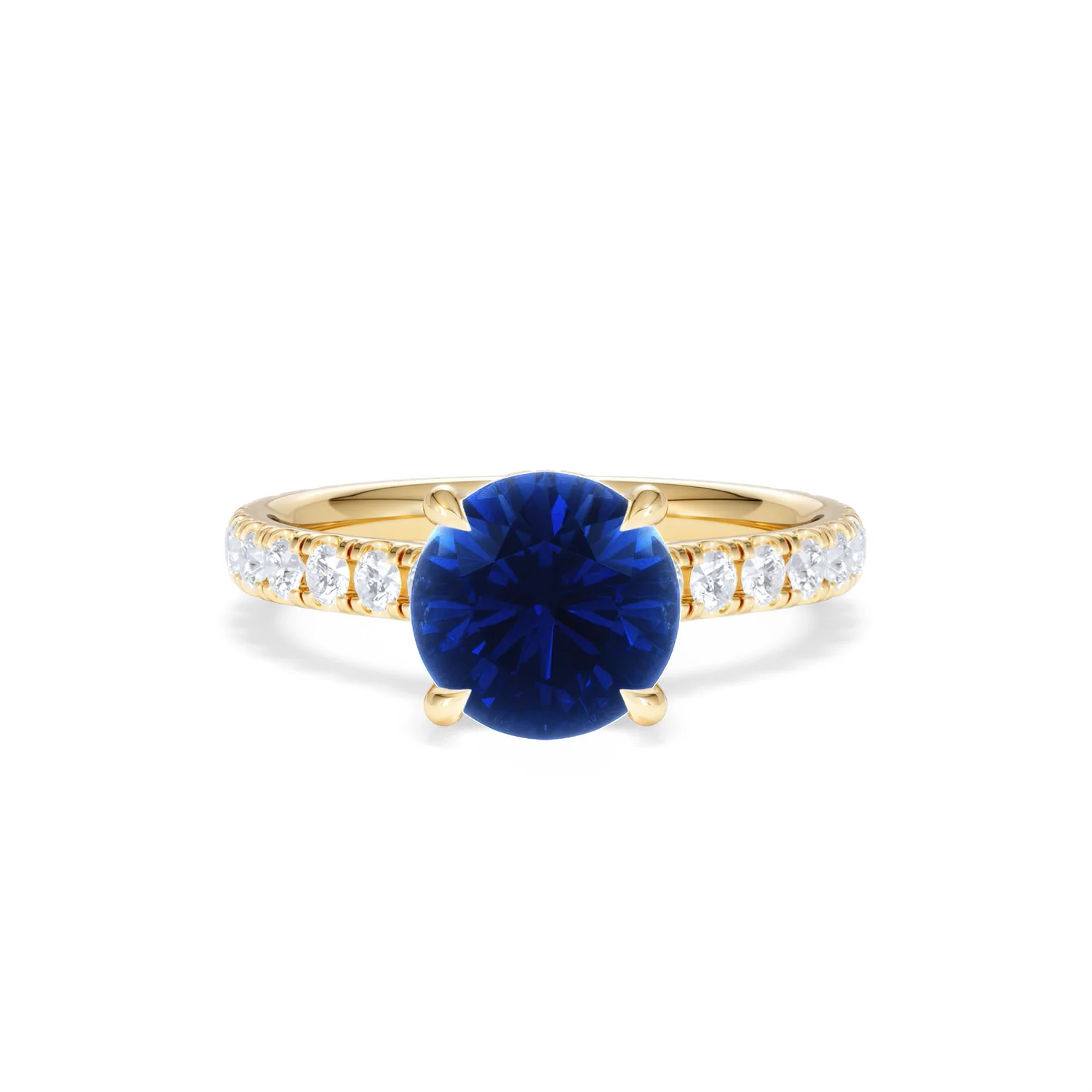 Amora 2.00ct Round Cut Lab Sapphire Hidden Halo Engagement Ring in with Side Stones 18K Yellow Gold - Image 9