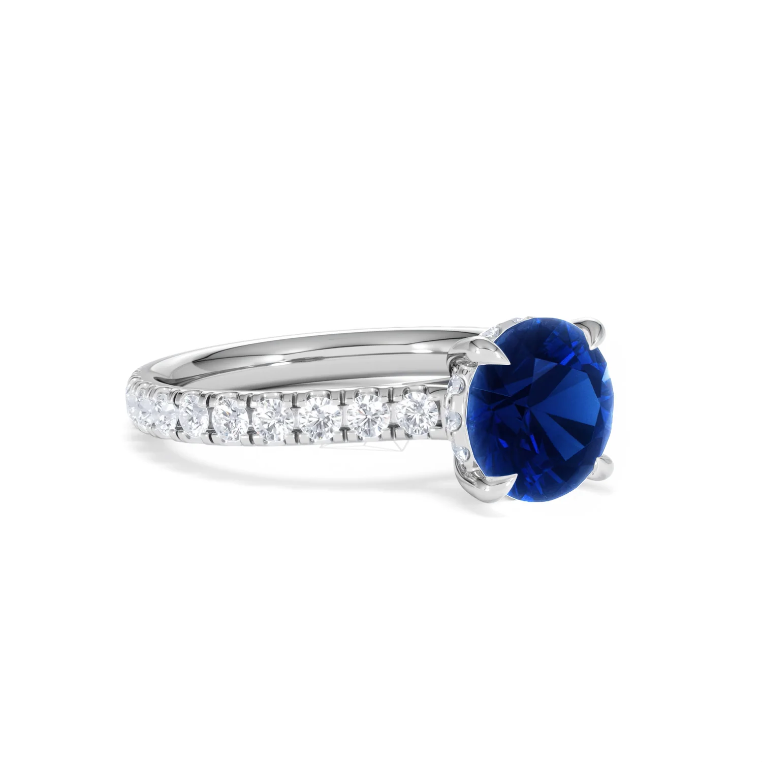 Amora 2.00ct Round Cut Lab Sapphire Hidden Halo Engagement Ring with Side Stones in 18K White Gold - Image 17