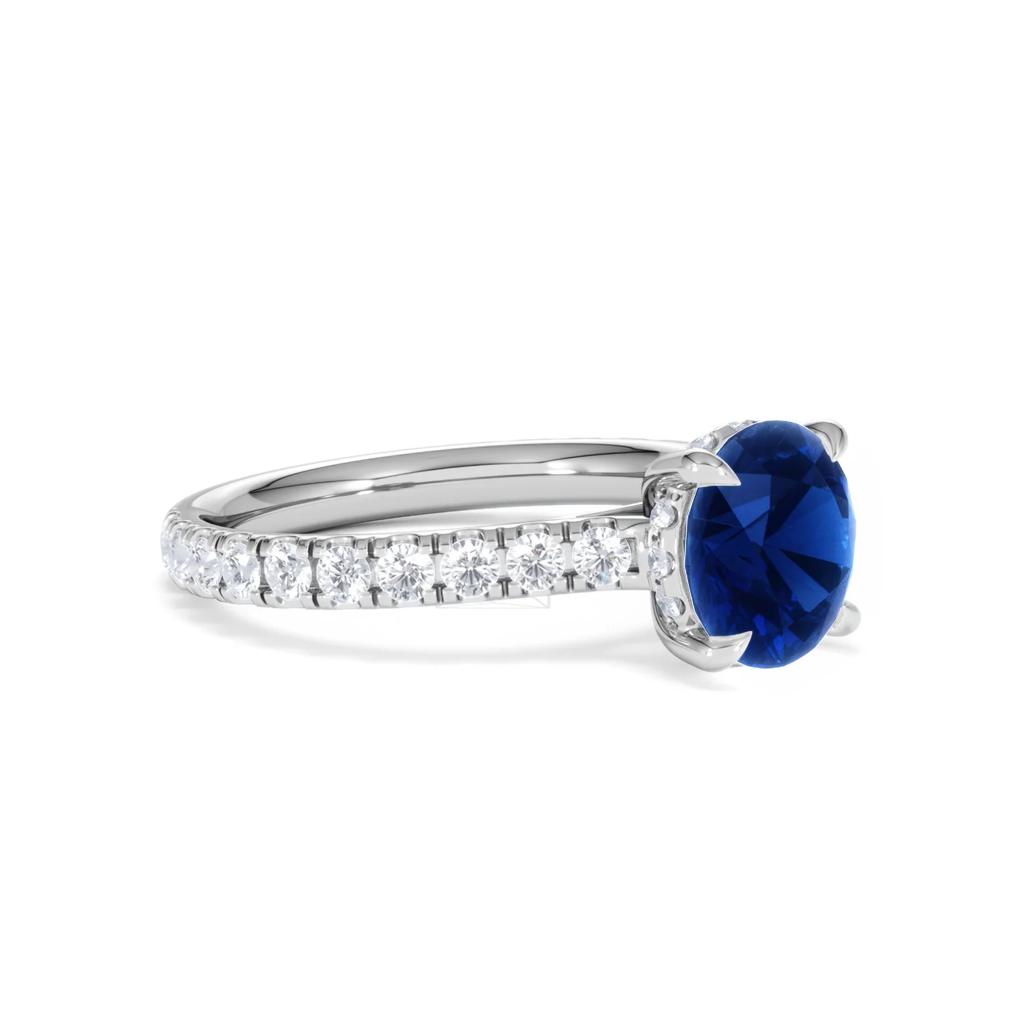 Amora 2.00ct Round Cut Lab Sapphire Hidden Halo Engagement Ring with Side Stones in 18K White Gold - Image 19