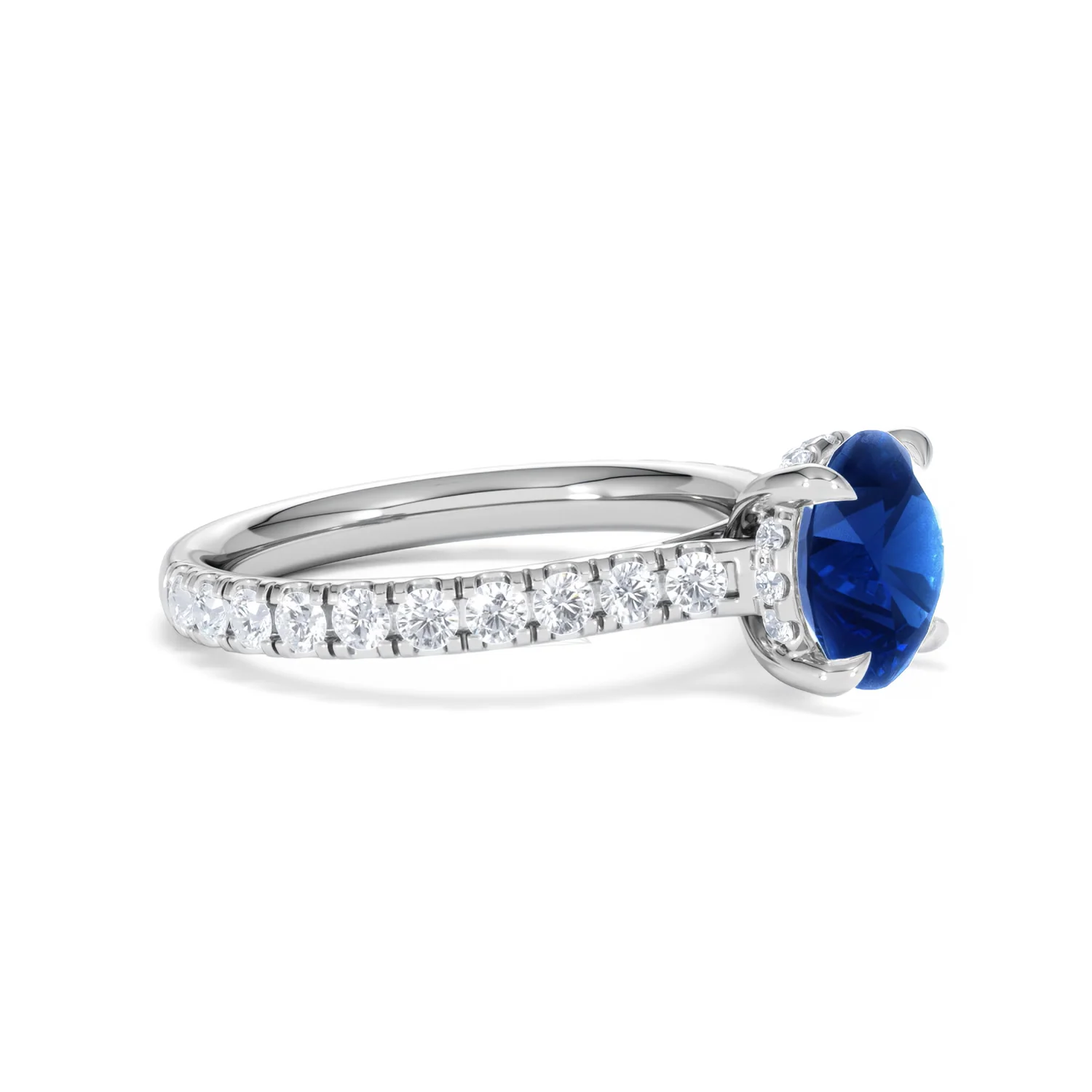 Amora 2.00ct Round Cut Lab Sapphire Hidden Halo Engagement Ring with Side Stones in 18K White Gold - Image 22