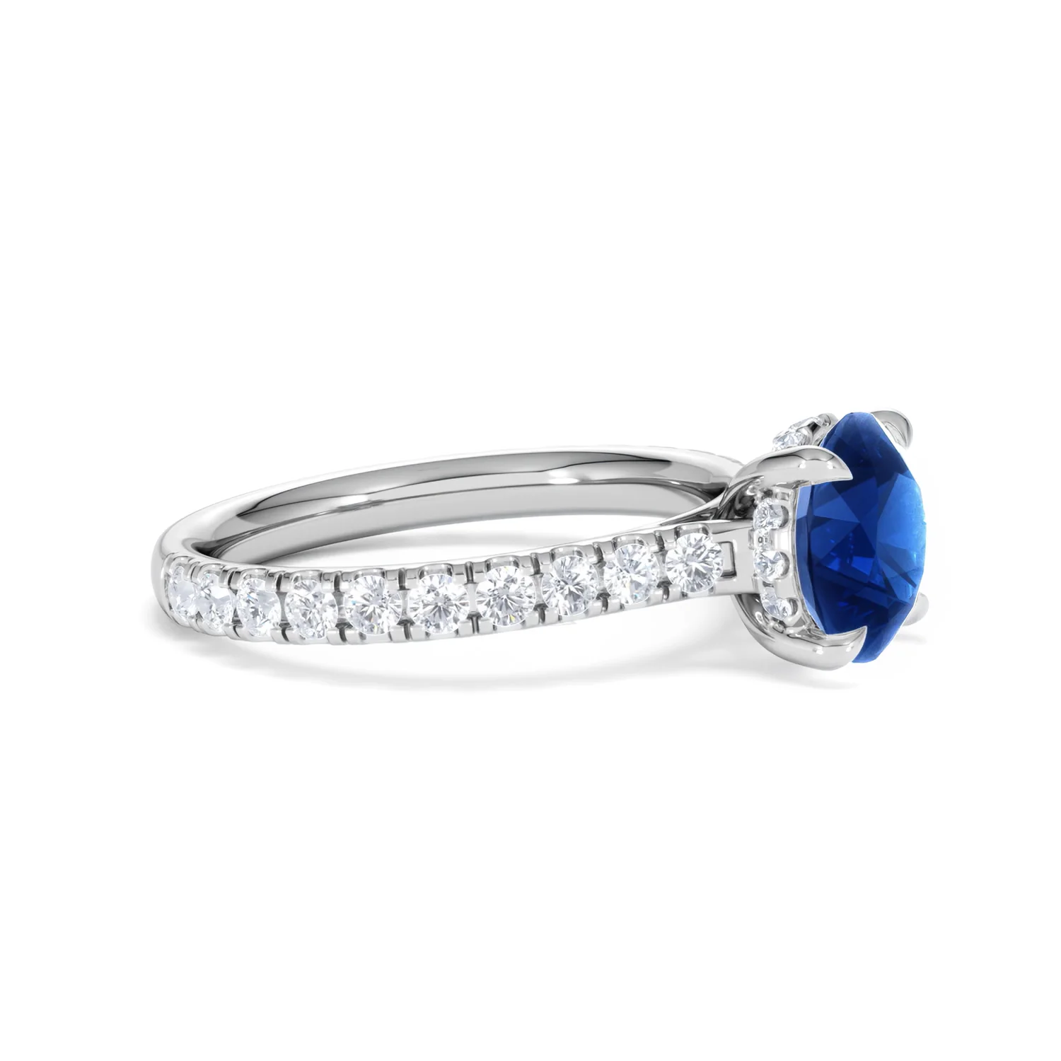 Amora 2.00ct Round Cut Lab Sapphire Hidden Halo Engagement Ring with Side Stones in 18K White Gold - Image 23