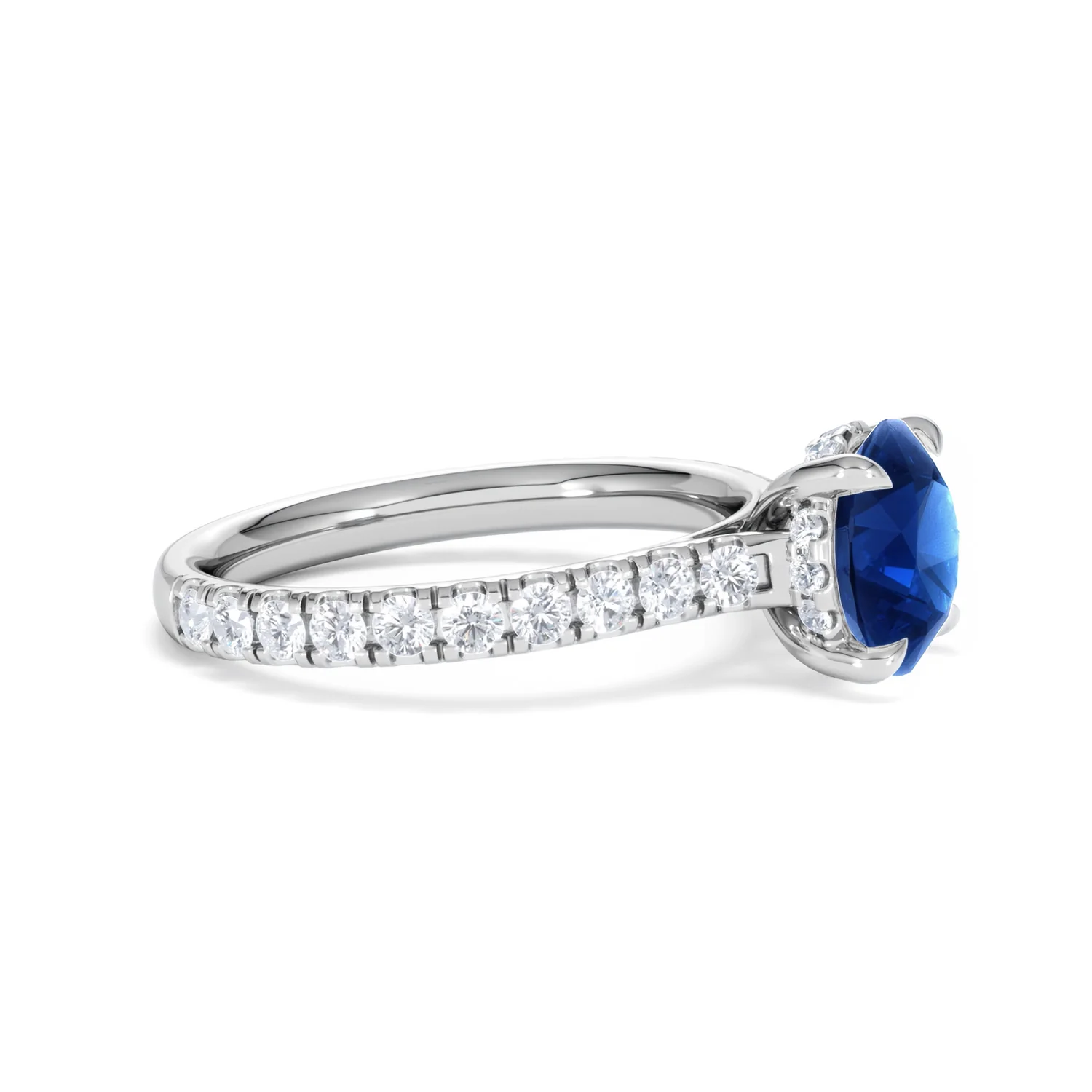 Amora 2.00ct Round Cut Lab Sapphire Hidden Halo Engagement Ring with Side Stones in 18K White Gold - Image 24