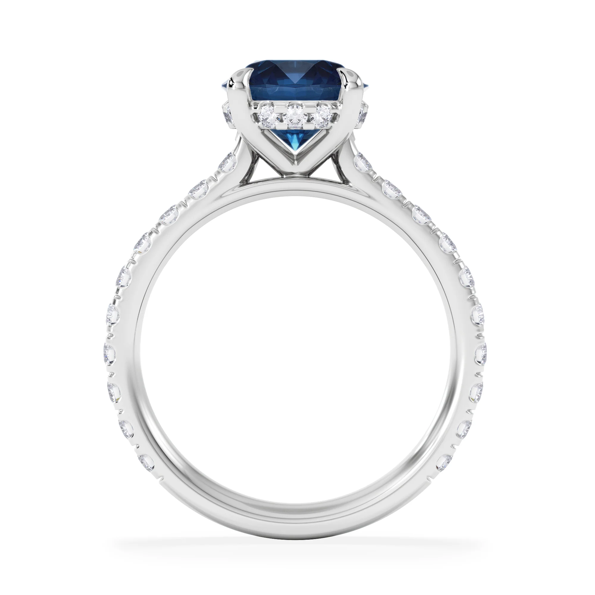 Amora 2.00ct Round Cut Lab Sapphire Hidden Halo Engagement Ring with Side Stones in 18K White Gold - Image 3