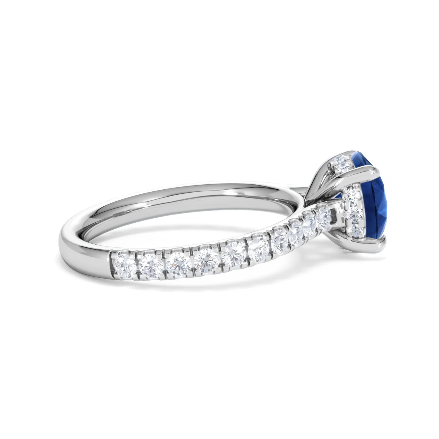 Amora 2.00ct Round Cut Lab Sapphire Hidden Halo Engagement Ring with Side Stones in 18K White Gold - Image 31
