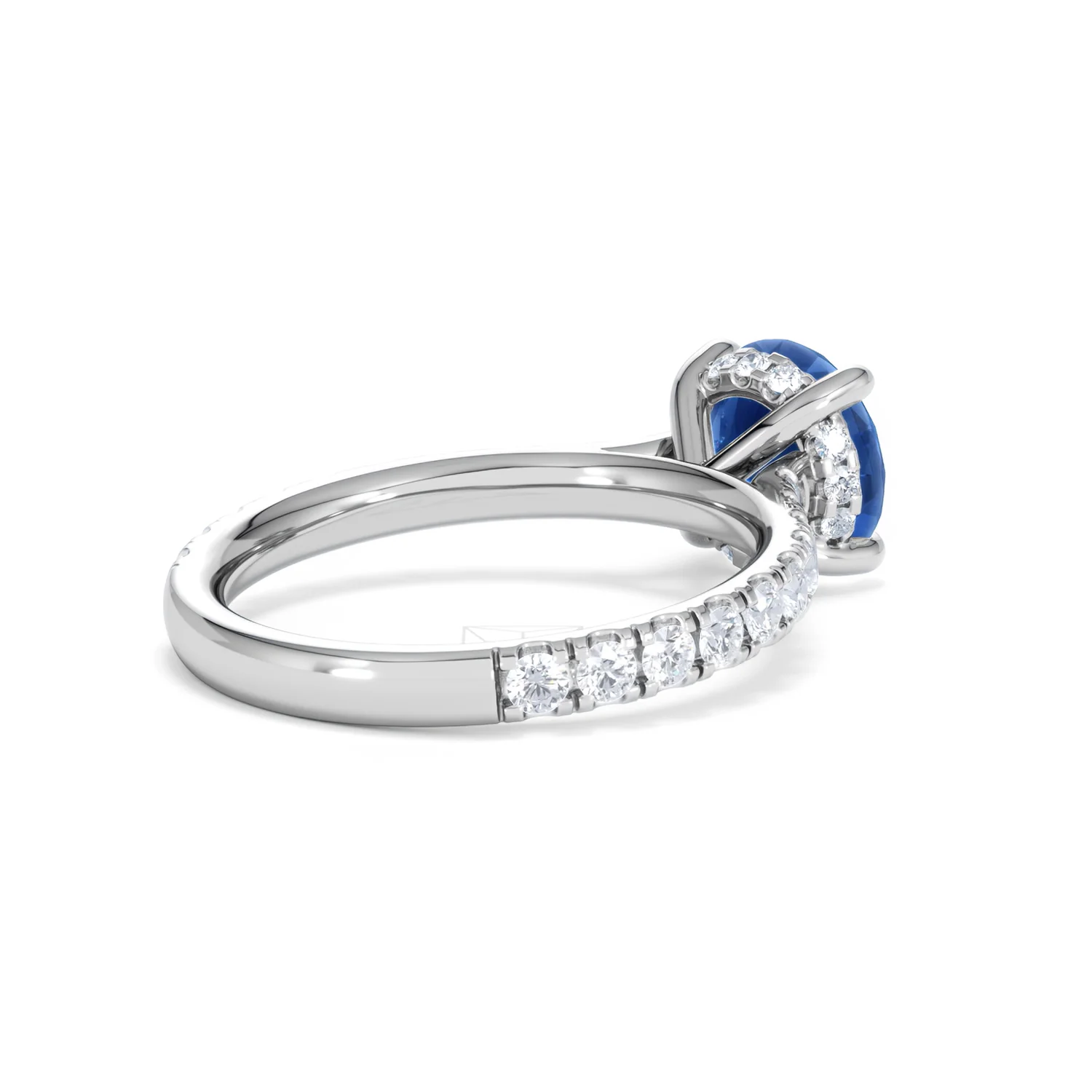 Amora 2.00ct Round Cut Lab Sapphire Hidden Halo Engagement Ring with Side Stones in 18K White Gold - Image 39