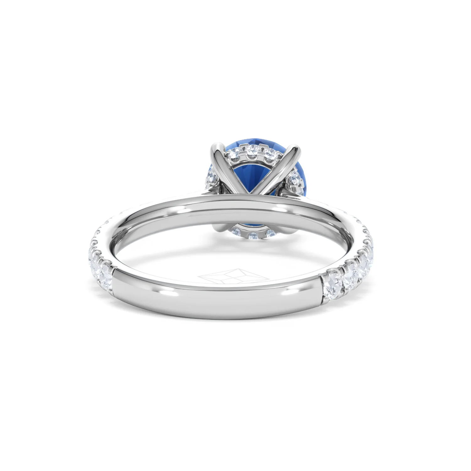 Amora 2.00ct Round Cut Lab Sapphire Hidden Halo Engagement Ring with Side Stones in 18K White Gold - Image 47