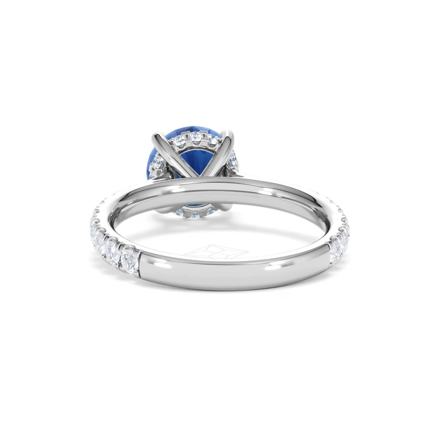 Amora 2.00ct Round Cut Lab Sapphire Hidden Halo Engagement Ring with Side Stones in 18K White Gold - Image 51