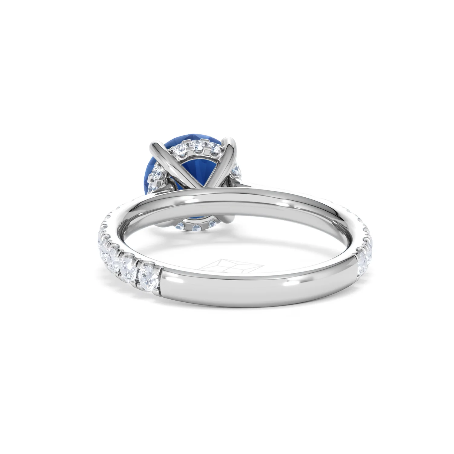 Amora 2.00ct Round Cut Lab Sapphire Hidden Halo Engagement Ring with Side Stones in 18K White Gold - Image 52