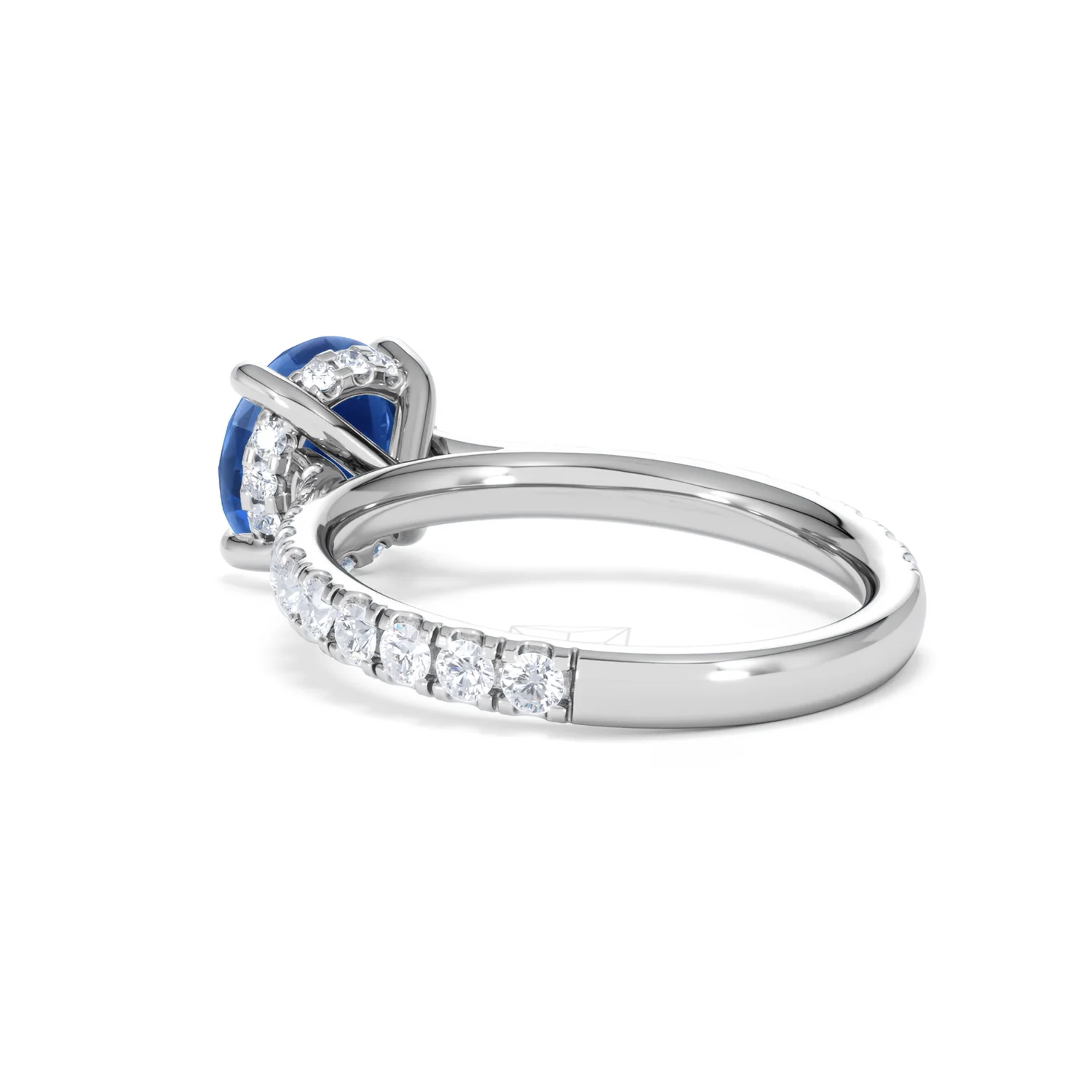 Amora 2.00ct Round Cut Lab Sapphire Hidden Halo Engagement Ring with Side Stones in 18K White Gold - Image 58