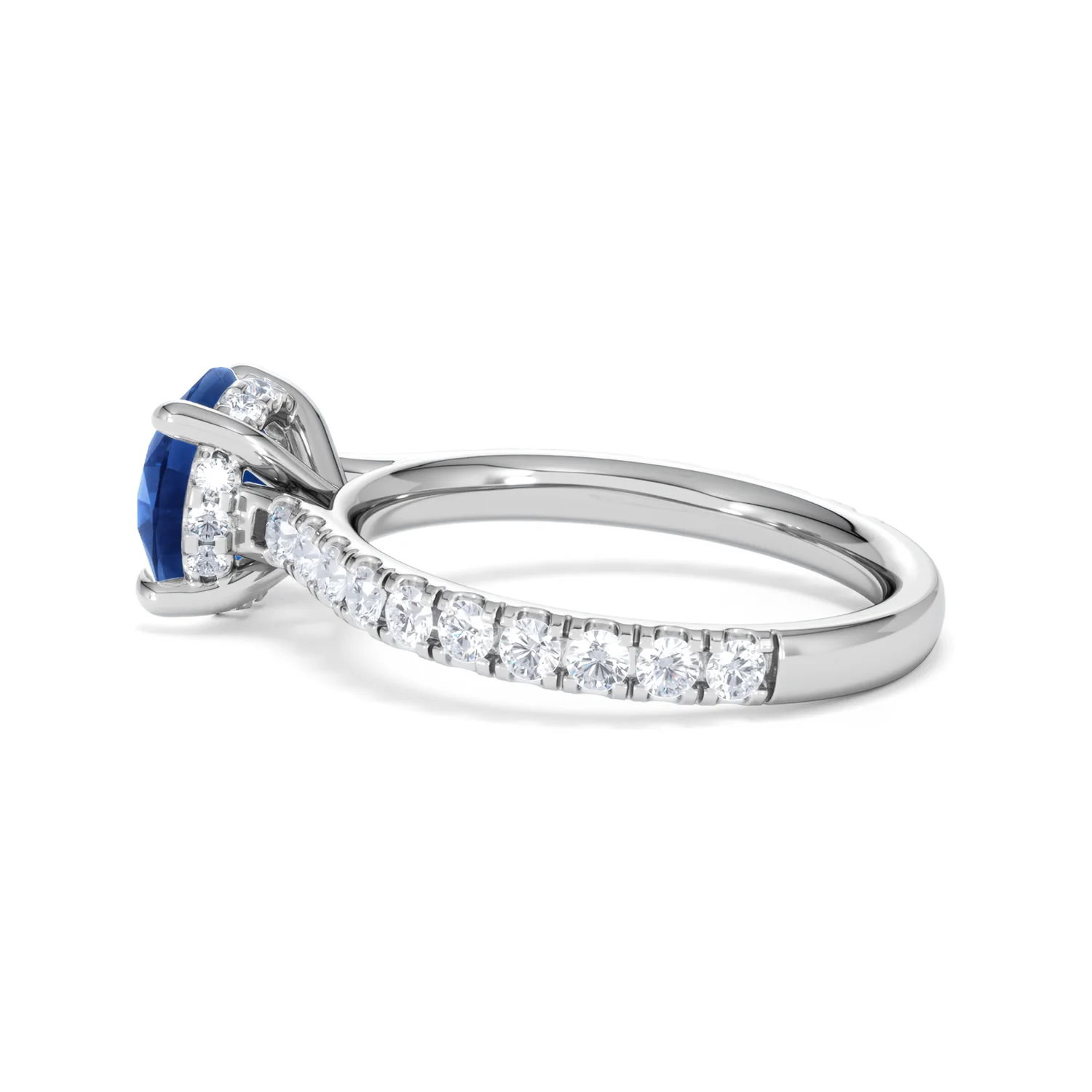 Amora 2.00ct Round Cut Lab Sapphire Hidden Halo Engagement Ring with Side Stones in 18K White Gold - Image 65