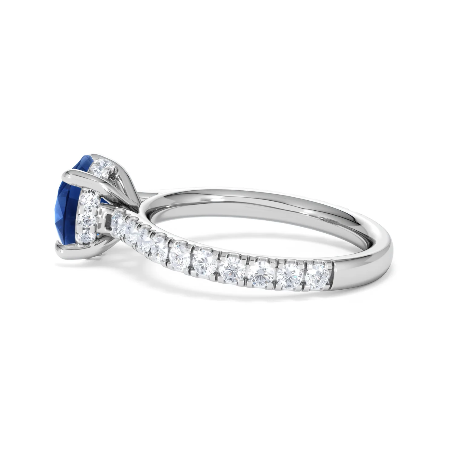Amora 2.00ct Round Cut Lab Sapphire Hidden Halo Engagement Ring with Side Stones in 18K White Gold - Image 66