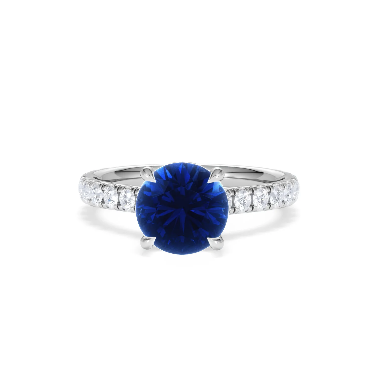 Amora 2.00ct Round Cut Lab Sapphire Hidden Halo Engagement Ring with Side Stones in 18K White Gold - Image 88