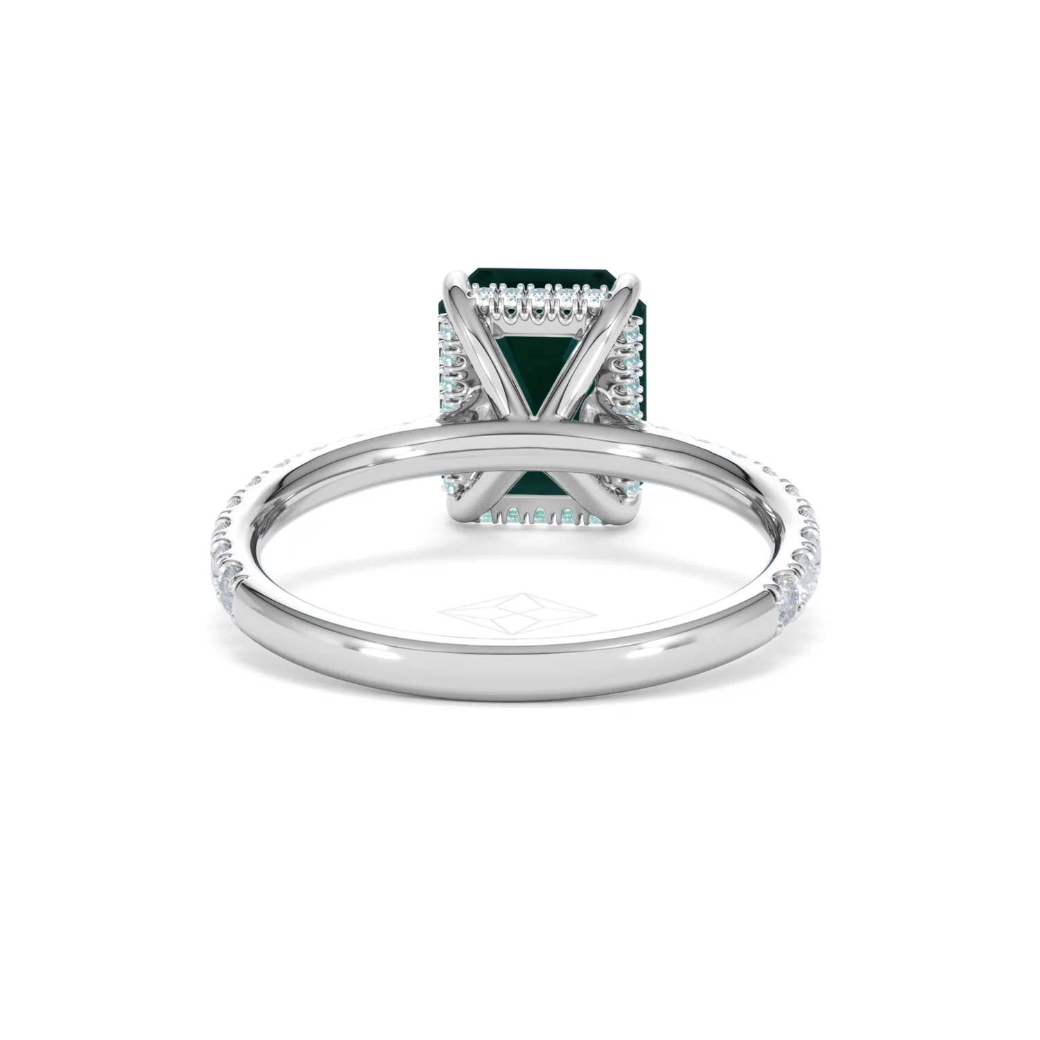 Amora 2.50ct Emerald Cut Lab Emerald Hidden Halo Engagement Ring with Side Stones in 18K White Gold - Image 48