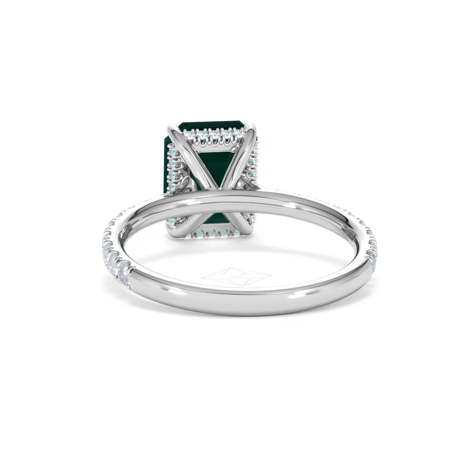 Amora 2.50ct Emerald Cut Lab Emerald Hidden Halo Engagement Ring with Side Stones in 18K White Gold - Image 51