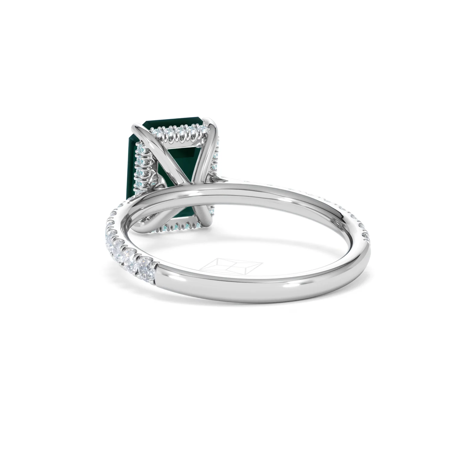 Amora 2.50ct Emerald Cut Lab Emerald Hidden Halo Engagement Ring with Side Stones in 18K White Gold - Image 54