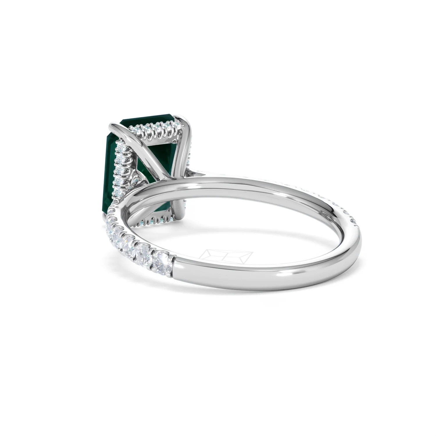 Amora 2.50ct Emerald Cut Lab Emerald Hidden Halo Engagement Ring with Side Stones in 18K White Gold - Image 56