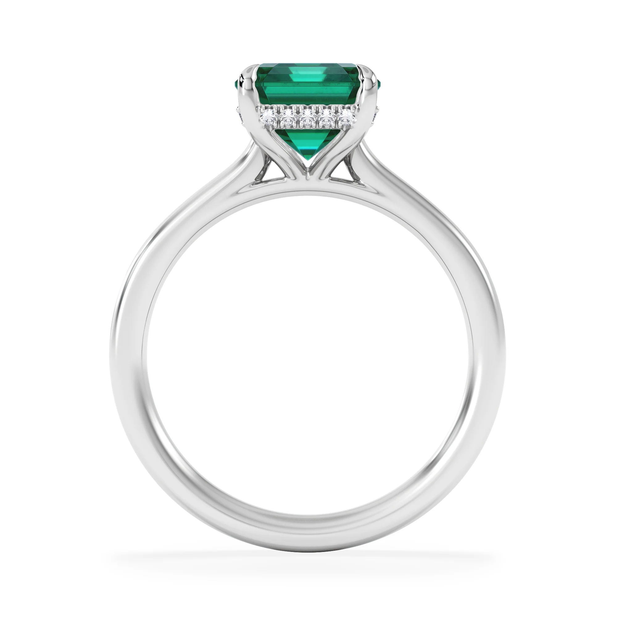 Amora 2.50ct Emerald Cut Lab Hidden Halo Emerald Engagement Ring in 18K White Gold - Image 3