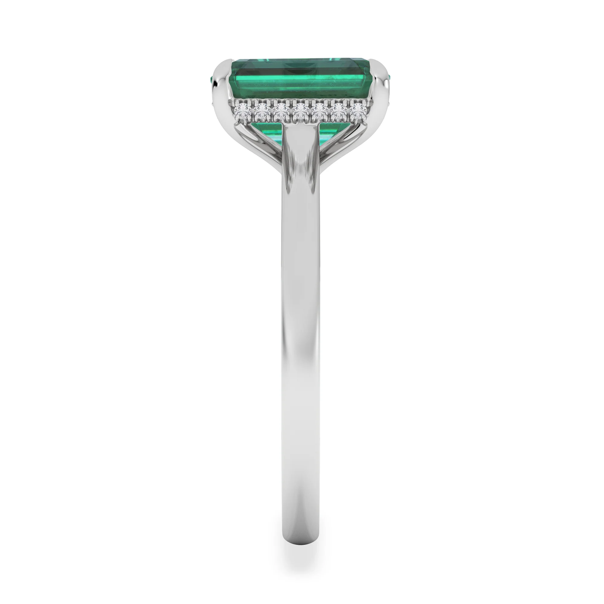 Amora 2.50ct Emerald Cut Lab Hidden Halo Emerald Engagement Ring in 18K White Gold - Image 5