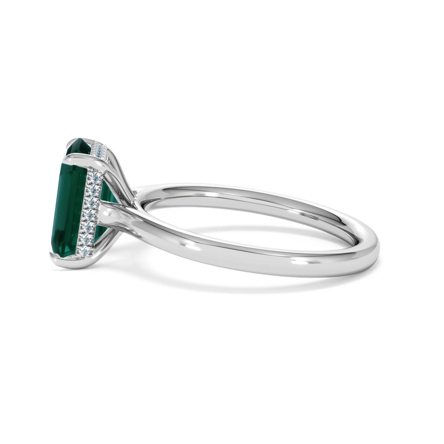 Amora 2.50ct Emerald Cut Lab Hidden Halo Emerald Engagement Ring in 18K White Gold - Image 69