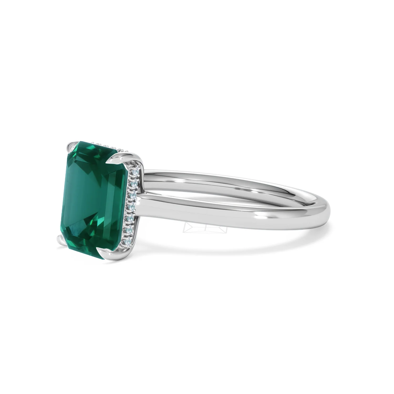 Amora 2.50ct Emerald Cut Lab Hidden Halo Emerald Engagement Ring in 18K White Gold - Image 78