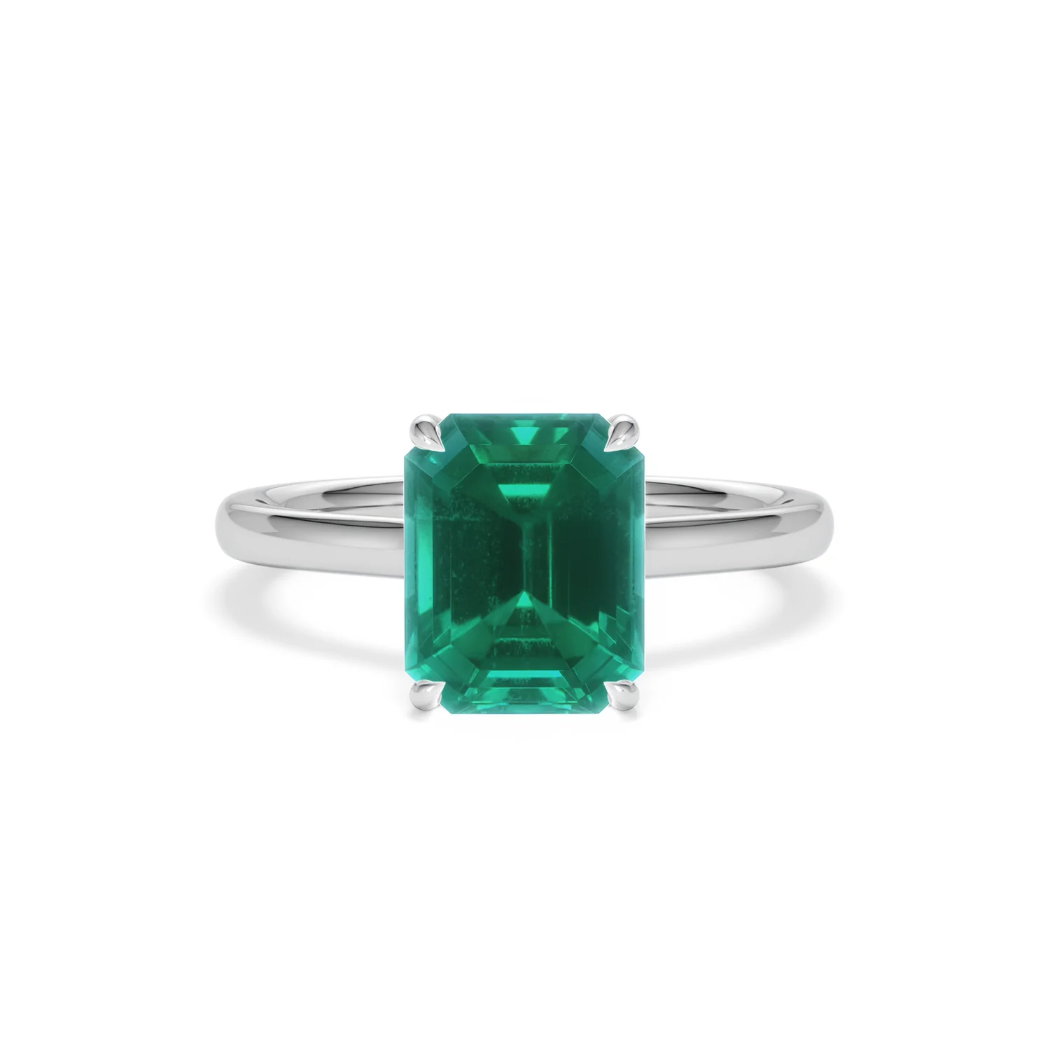 Amora 2.50ct Emerald Cut Lab Hidden Halo Emerald Engagement Ring in 18K White Gold - Image 9