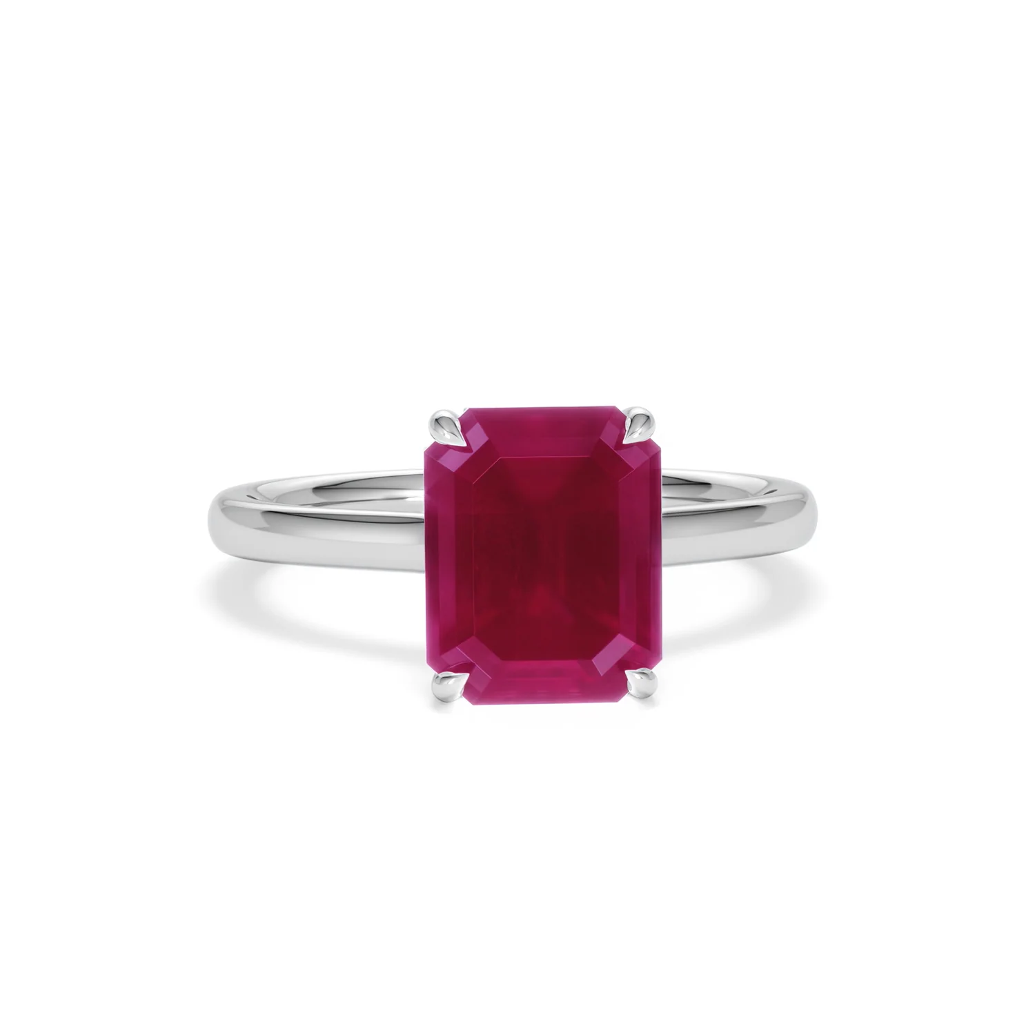 Amora 2.50ct Emerald Cut Lab Ruby Hidden Halo Engagement Ring in 18K White Gold - Image 10