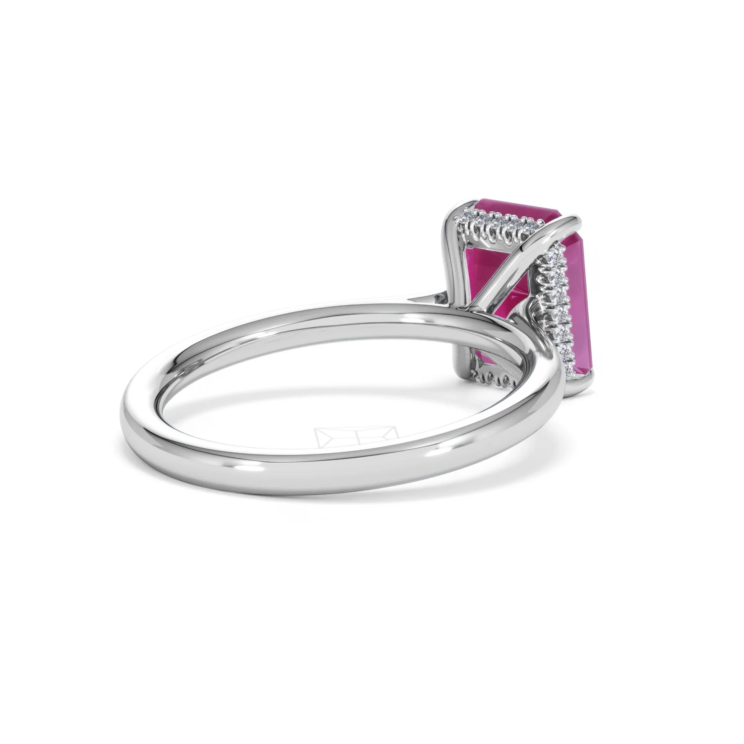 Amora 2.50ct Emerald Cut Lab Ruby Hidden Halo Engagement Ring in 18K White Gold - Image 40