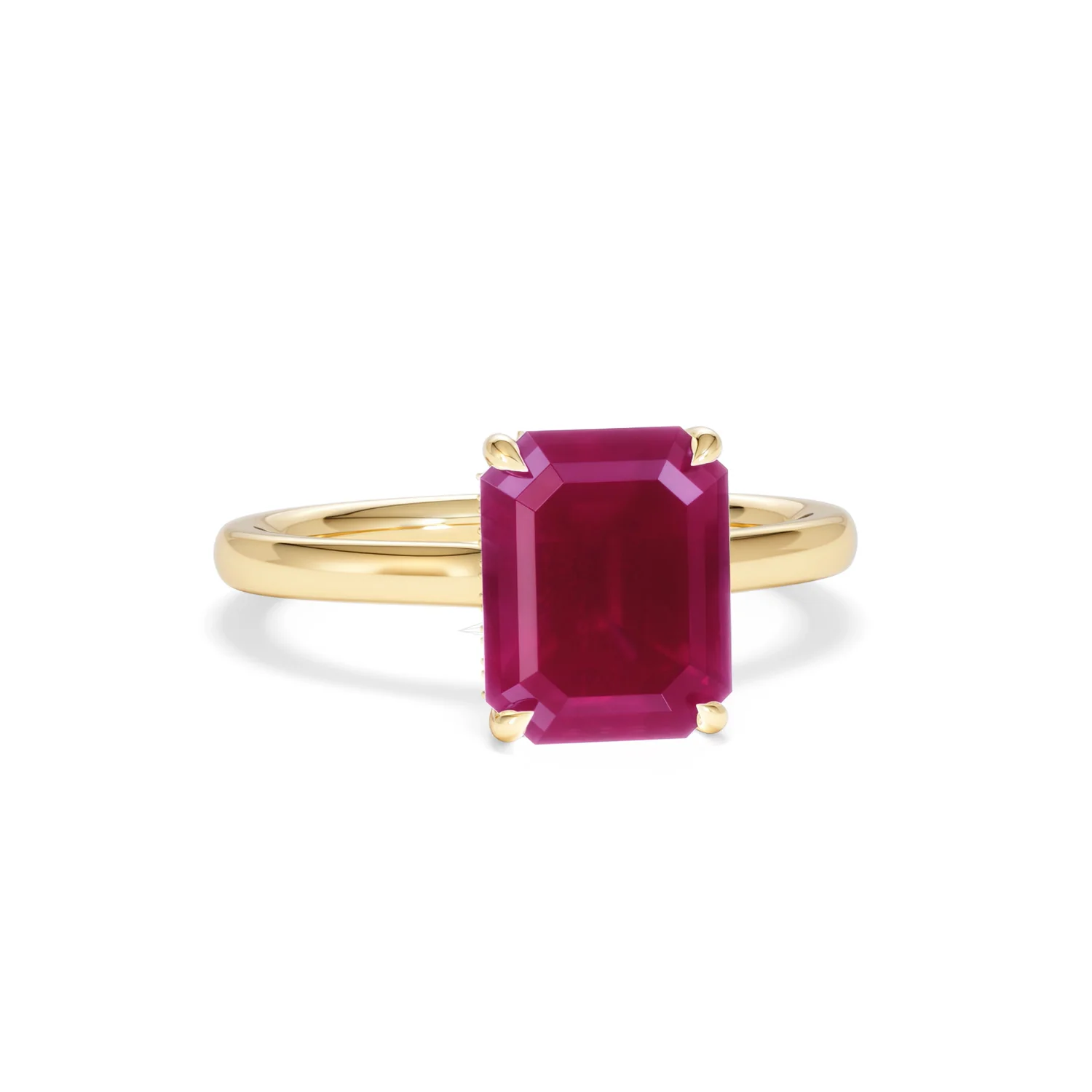 Amora 2.50ct Emerald Cut Lab Ruby Hidden Halo Engagement Ring in 18K Yellow Gold - Image 11