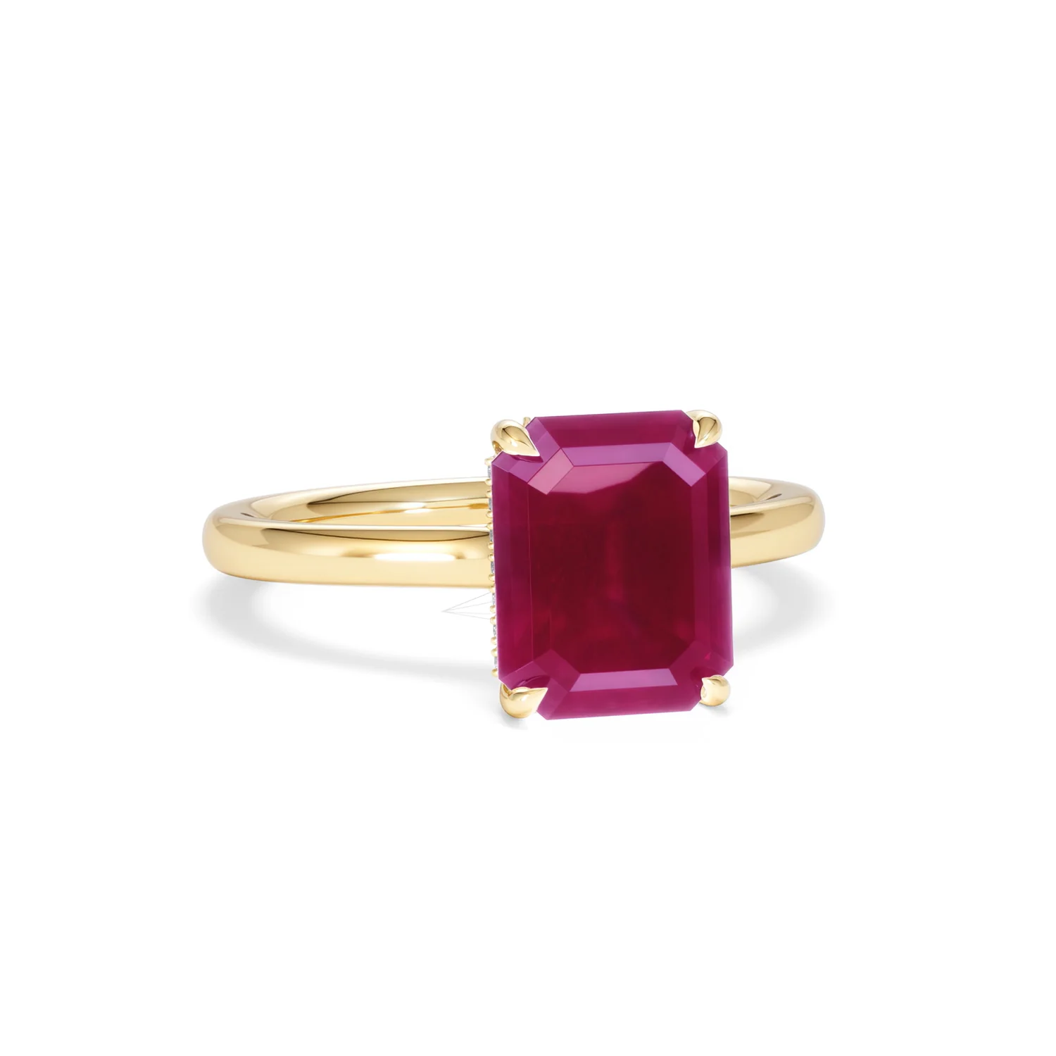 Amora 2.50ct Emerald Cut Lab Ruby Hidden Halo Engagement Ring in 18K Yellow Gold - Image 12