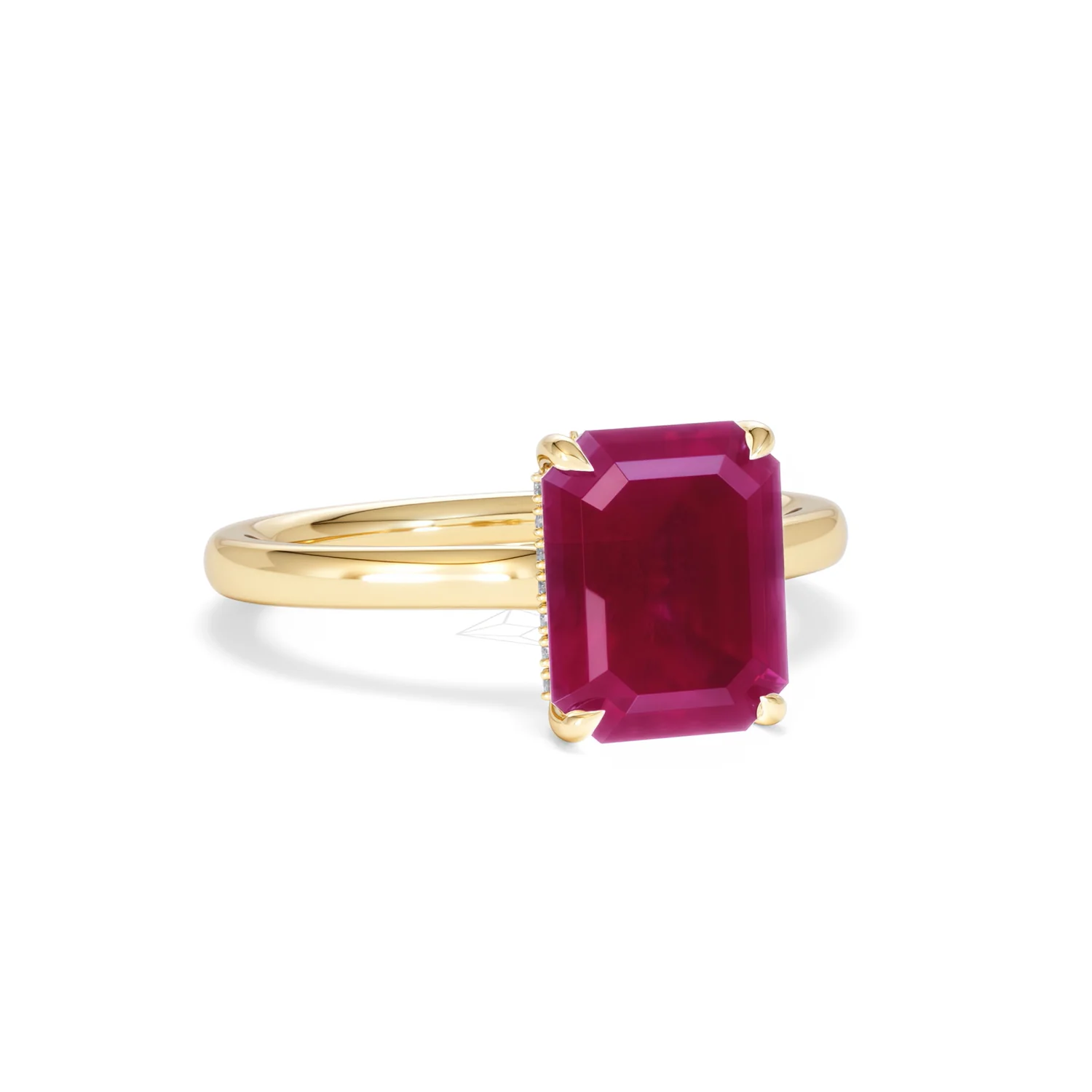 Amora 2.50ct Emerald Cut Lab Ruby Hidden Halo Engagement Ring in 18K Yellow Gold - Image 13