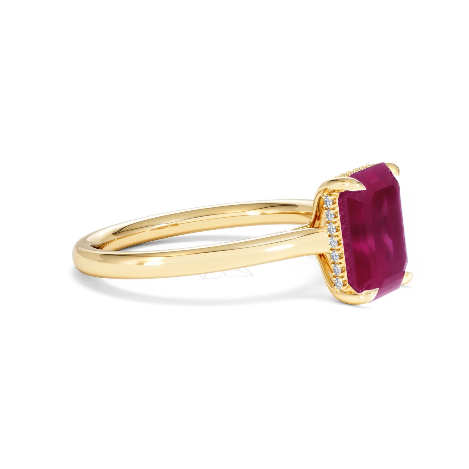Amora 2.50ct Emerald Cut Lab Ruby Hidden Halo Engagement Ring in 18K Yellow Gold - Image 22